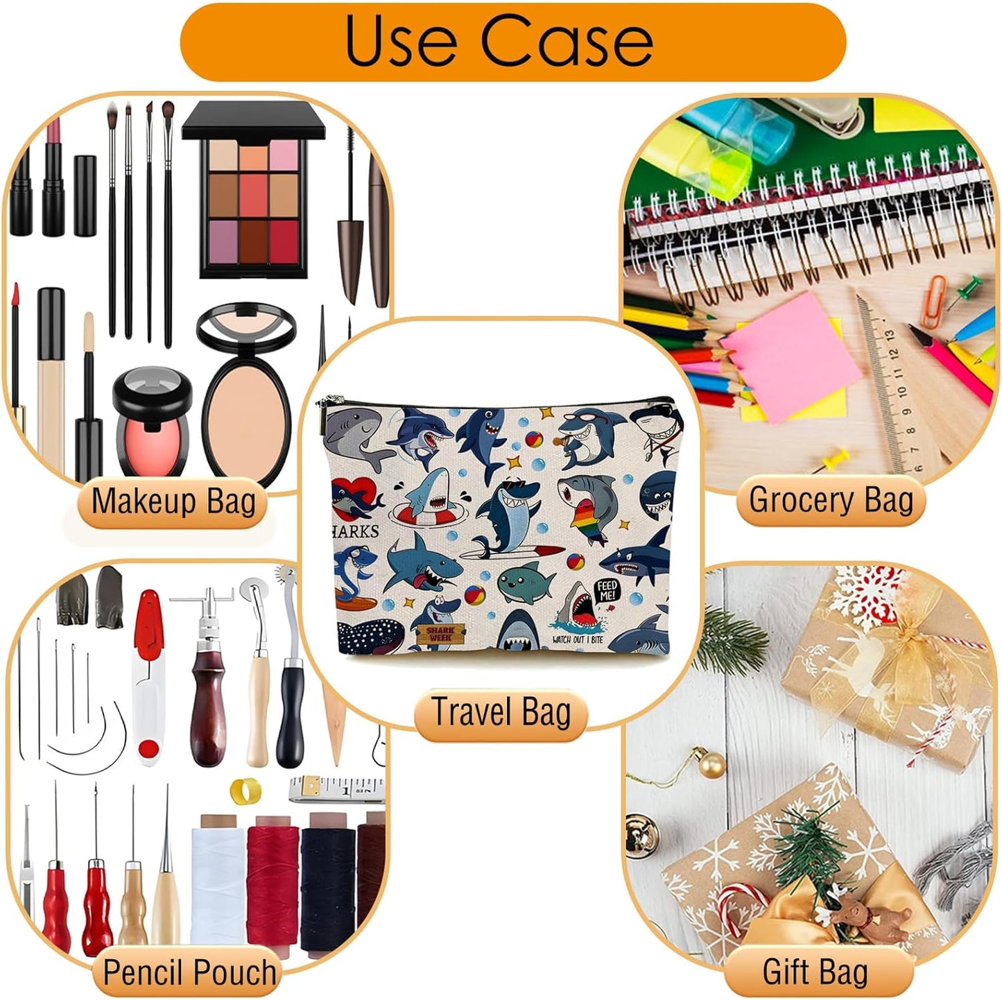 DOOX Blue Shark Makeup Bags with Lining, Funny Cosmetic Bags Pencil Pouch - Double-Sided Print - Cute Birthday & Christmas Gifts for Daughter, Sister, Women