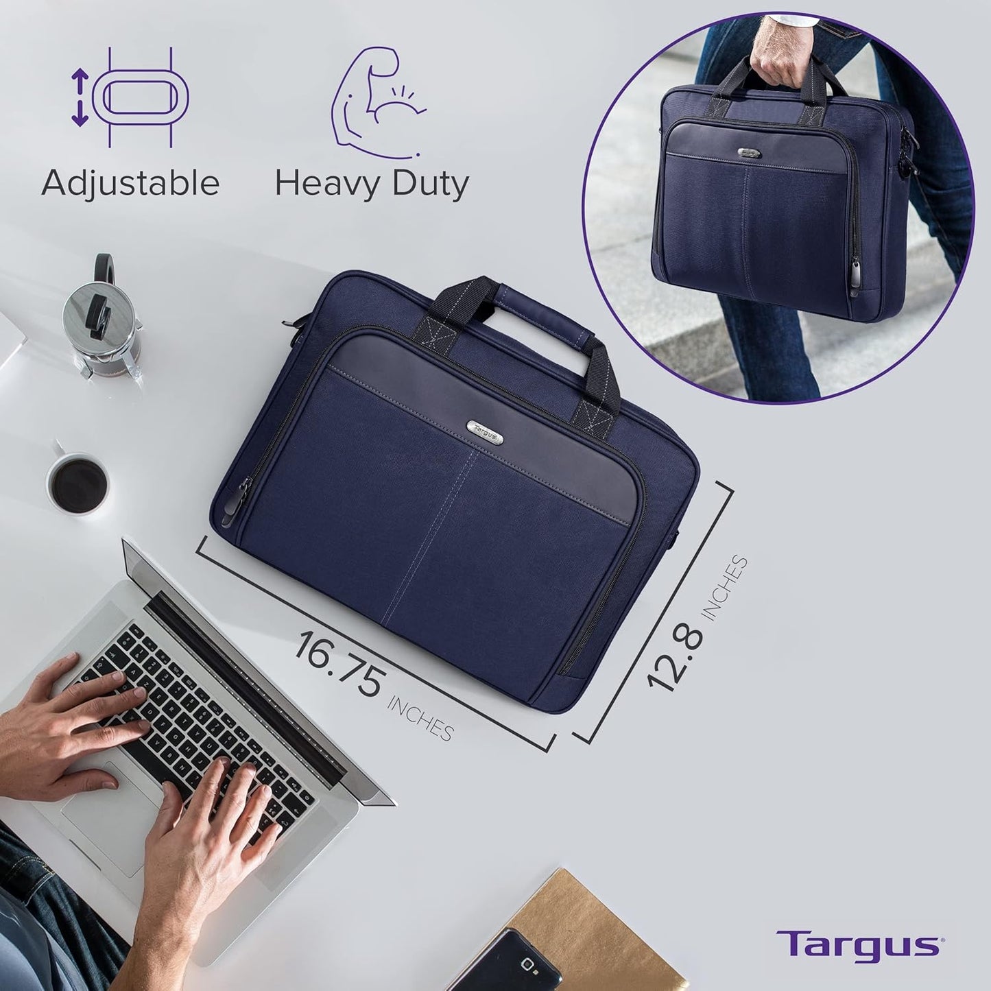 Targus Classic Slim Laptop Bag - Ergonomic Briefcase and Messenger Bag - Spacious Foam Padded for Laptops and Under