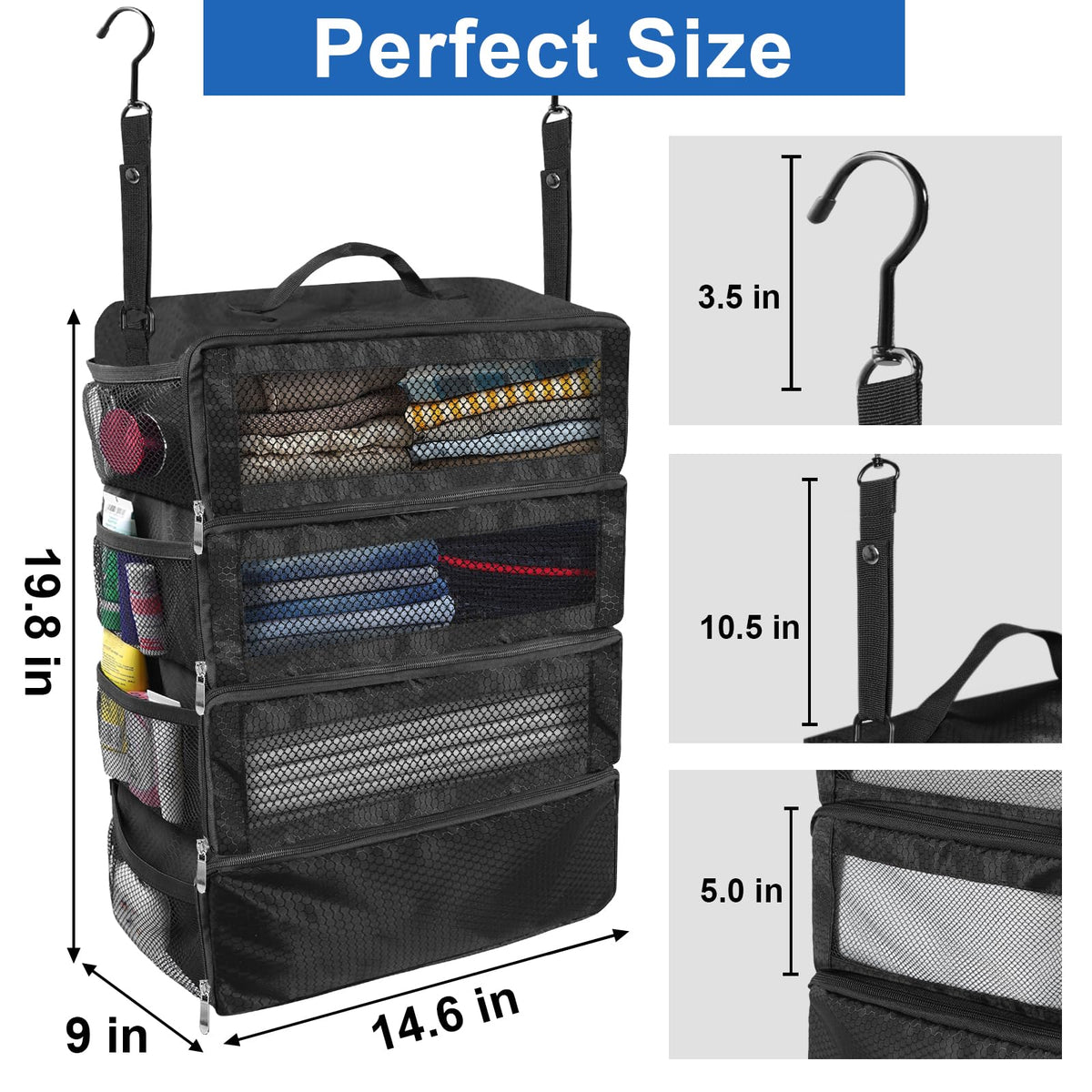 Olosar Suitcase Organizer, Travel Luggage Organizer Portable Hanging Travel Shelves Collapsible