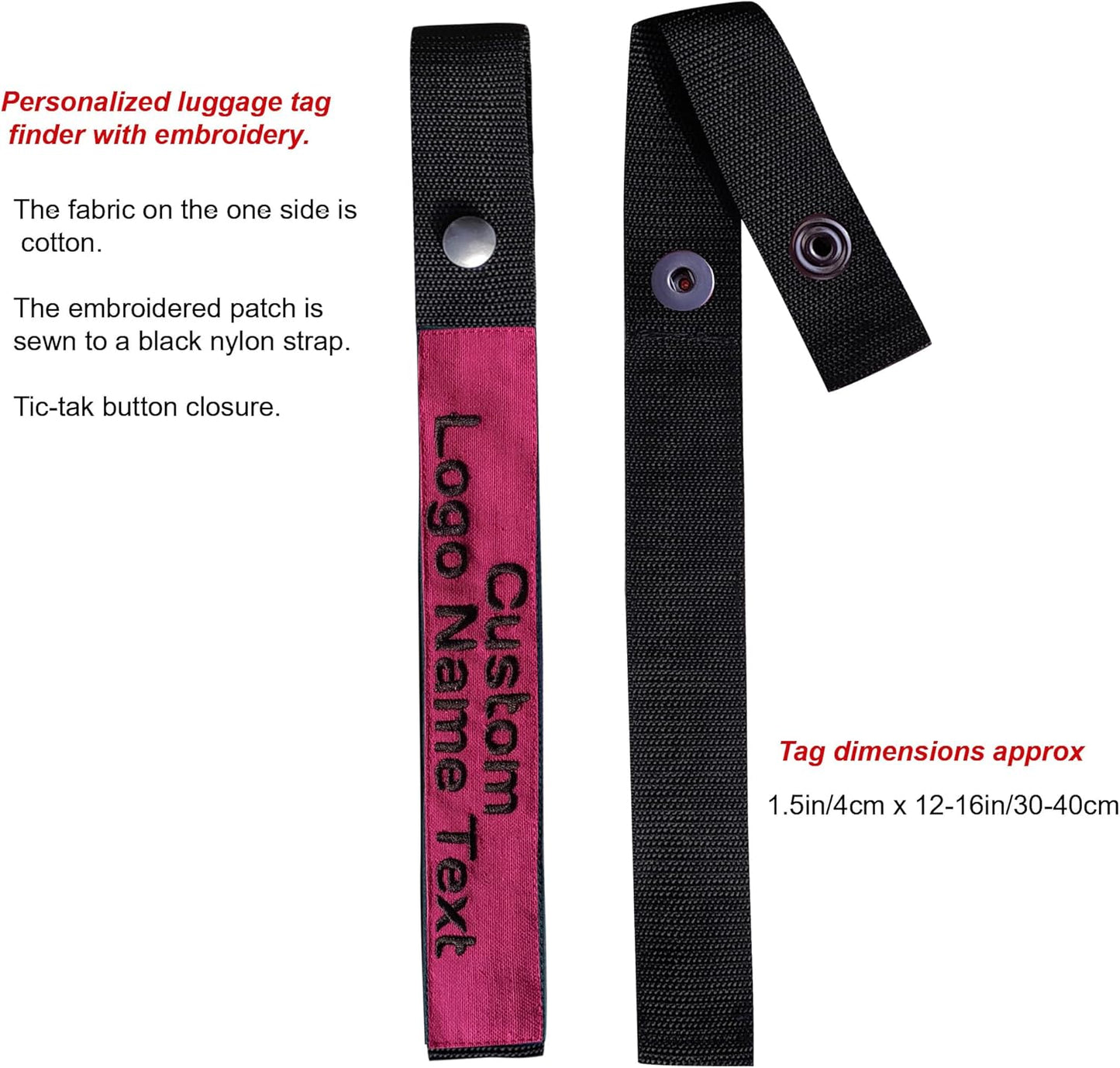Personalized Luggage Handle Tag Finder | Custom Embroidered Icon Monograms or Short Text ID Tag | Cover Identifier Marker for Suitcase or Bag | Accessories for Travel by ACORD EU (Dark Hot Pink Tag)