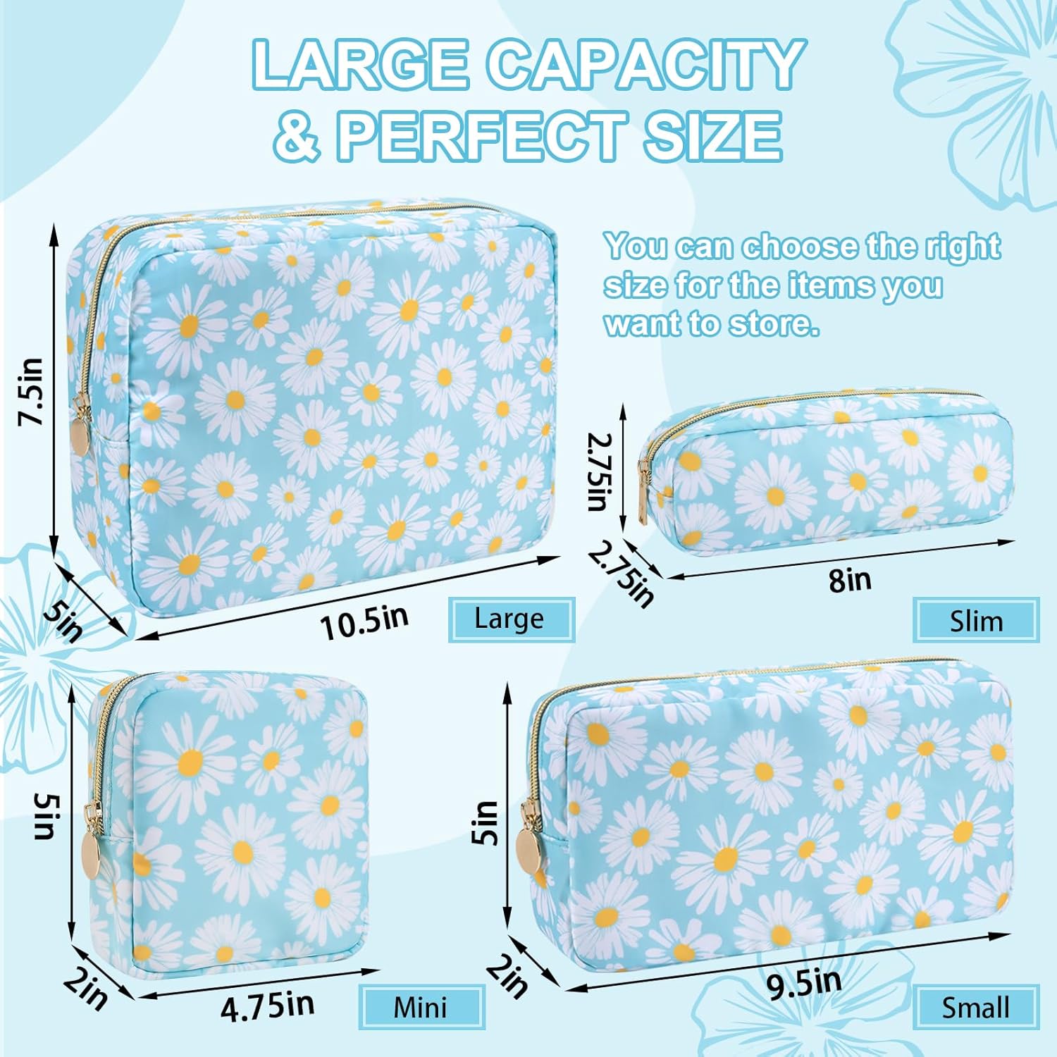 Waterproof Small Floral Makeup Bag Pouch for Purse,Nylon Flower Cosmetic Bag Preppy Travel Toiletry