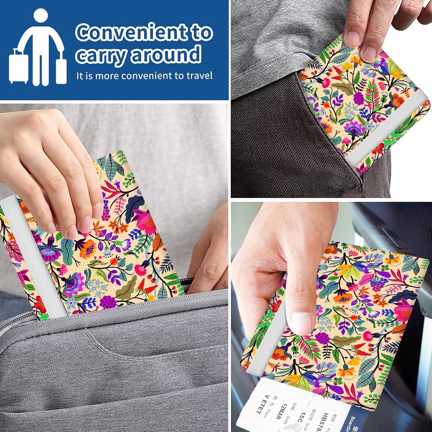 Passport Holder for Travel Essentials, Leather RFID Blocking Passport Wallet Cover Case, Cute Passport Book Holders for Women and Men Colorful Boho Paisley