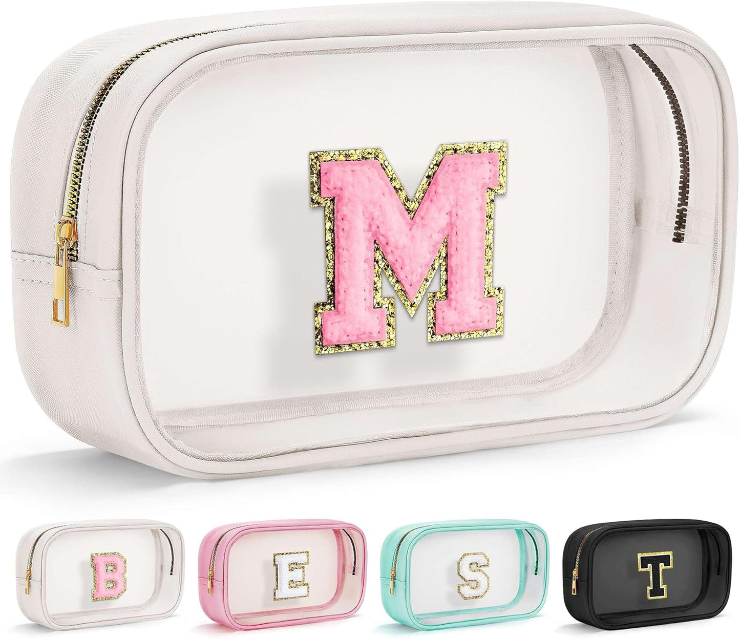 YOOLIFE Initial Make Up Bag Travel Toiletry Bag, Clear Makeup Bag Preppy Cosmetic Bag Clear Makeup