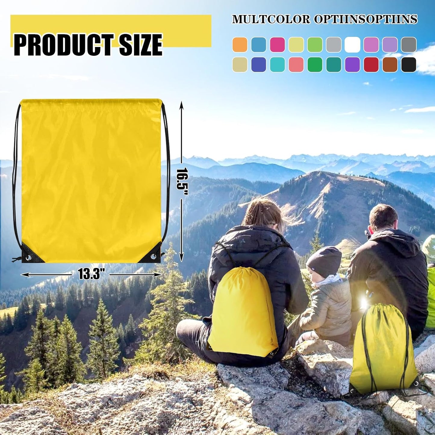 20 Pieces Drawstring Backpack Bulk Cinch Sackpack Ployster Drawstring Bags for Gym Party Trip(Yellow)