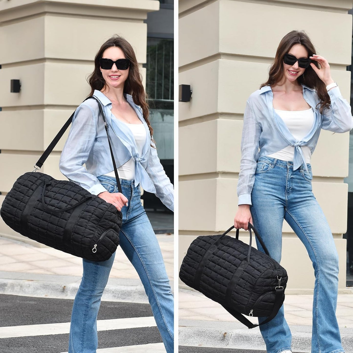 Dimayar Puffer Duffle Bag for Travel – 22”x14”x9” Airline-Approved, Puffy Weekender Bag for Women with Shoe Compartment, 40L
