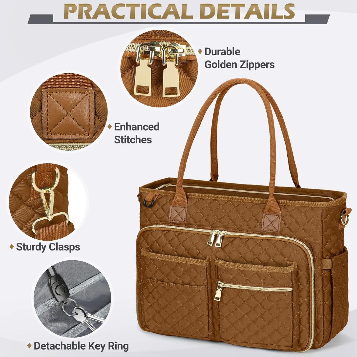 RAINSMORE Teacher Tote Bag 15.6 inch Laptop Bag for Women Work Bags Laptop Tote Nurse Bag Professional Computer Messenger with Insulated Pocket, Laptop Briefcase for Office, College, Nursing, Brown