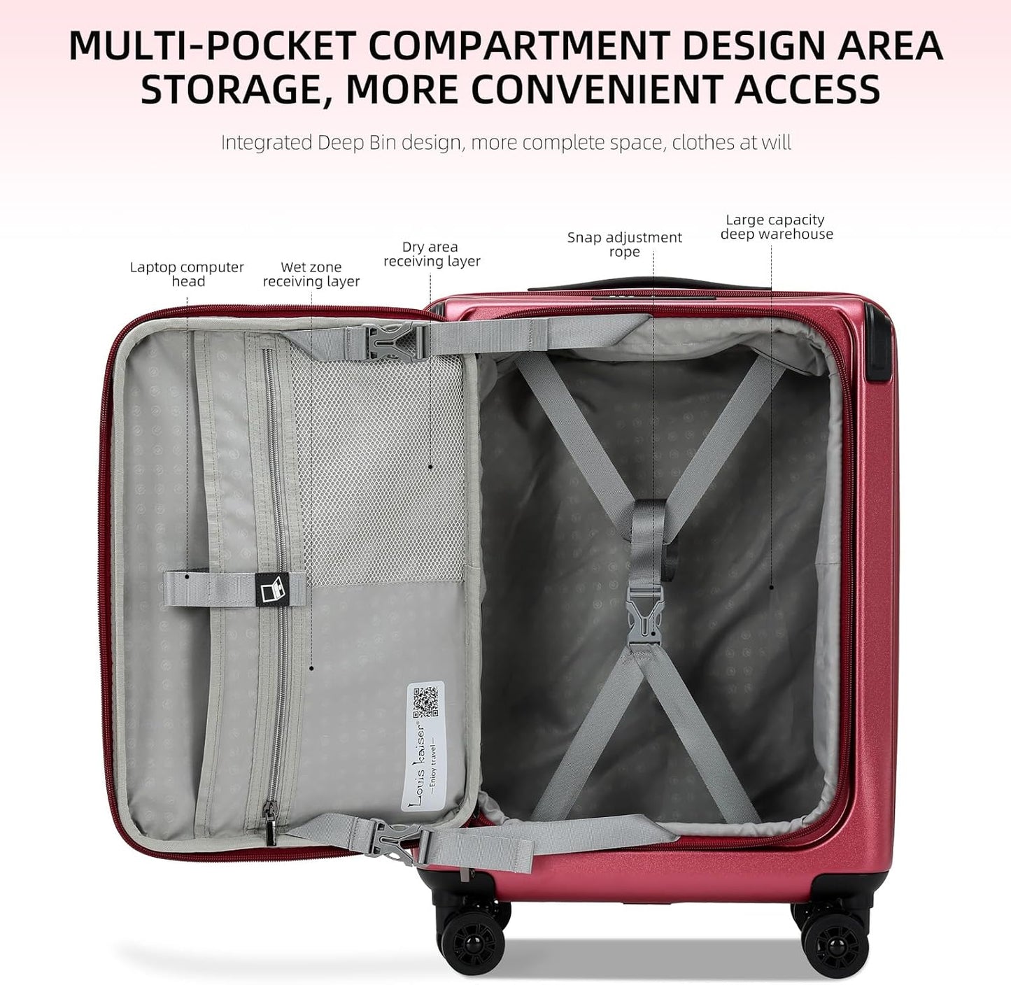 Premium Carry On Luggage, 20 Inch Top Opening Aluminum Frame Lightweight Airline Approved ABS+PC Hard Shell Suitcases with Silent Wheels, TSA Lock, Front Pocket and Wet-dry Separated Six-piece Set
