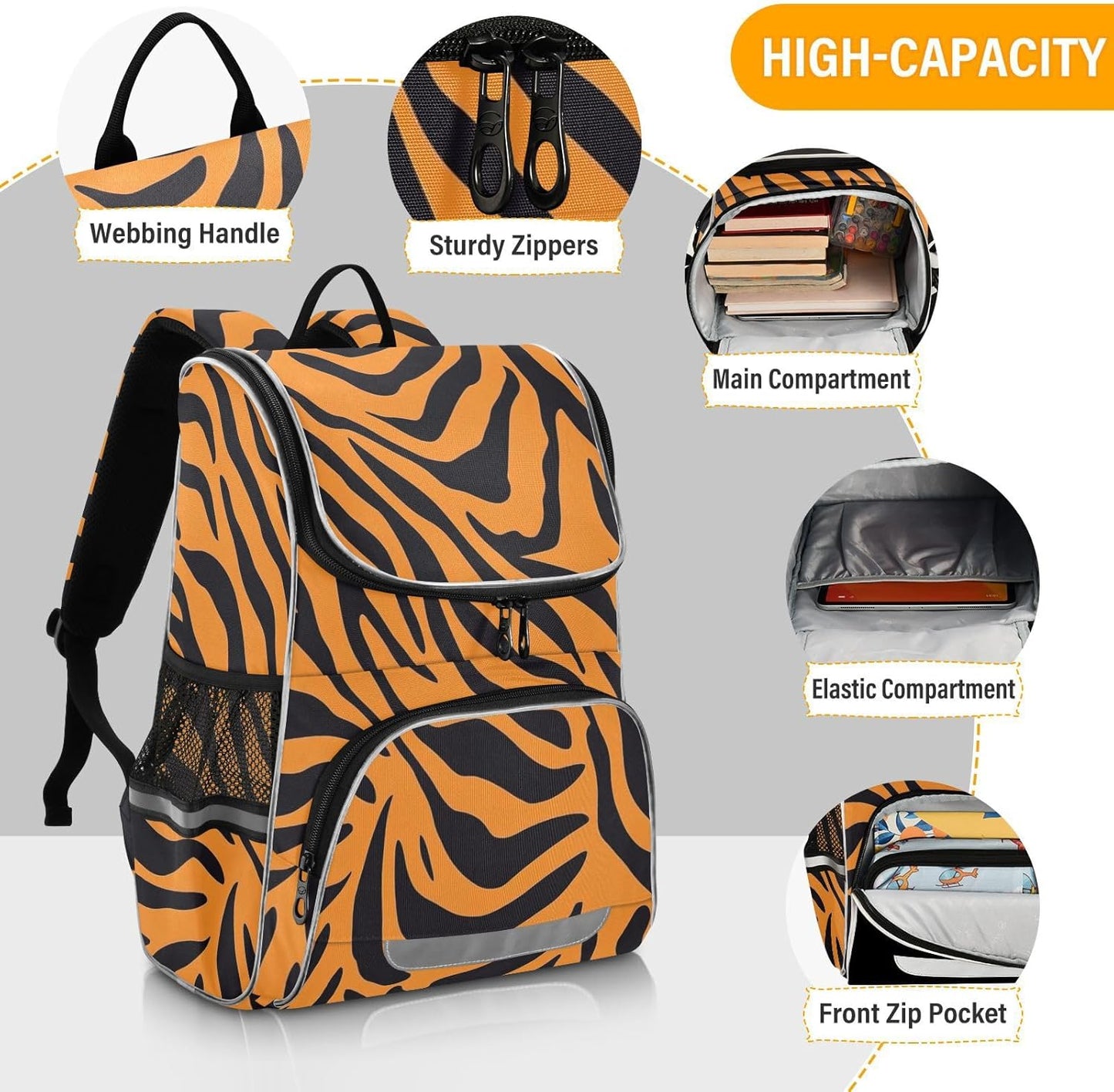 Tigers Print Cute Backpack For Girls Kids Backpack Boys Teen School Bag Bookbag Travel Daypacks
