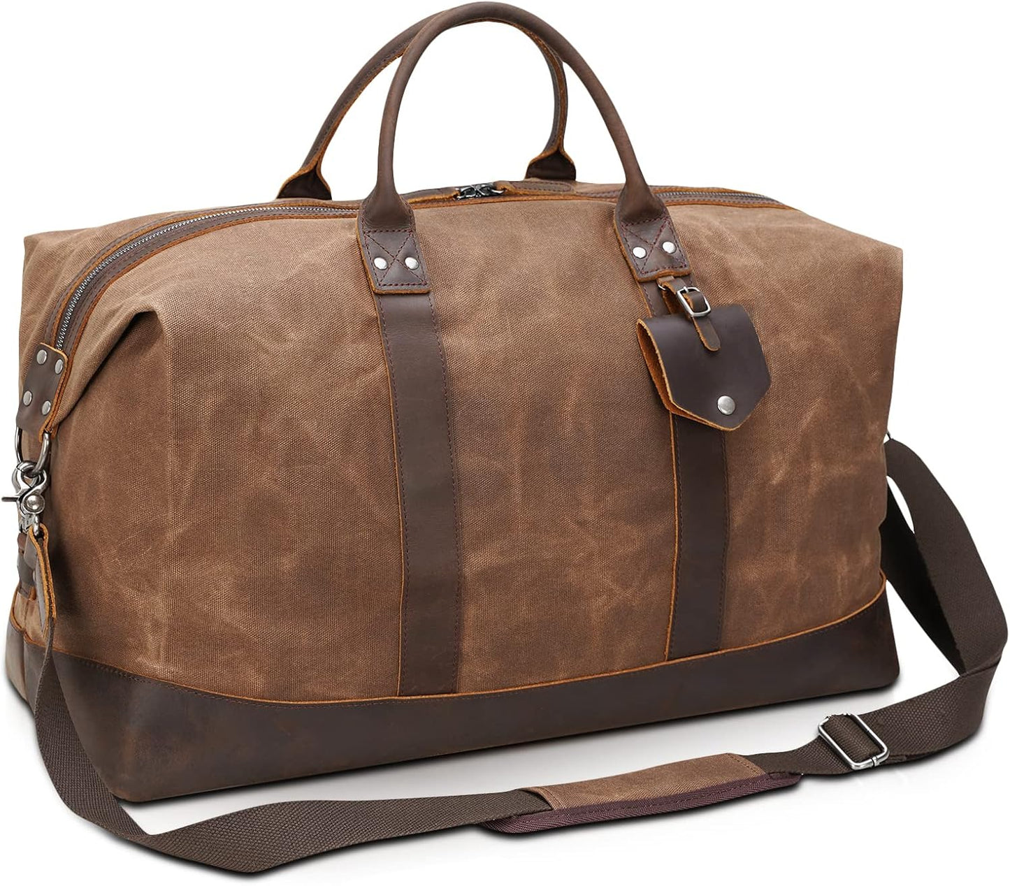 Polare 23” Waterproof Travel Duffel Bag Waxed Canvas Cowhide Leather Trim Luggage for Gym 55L