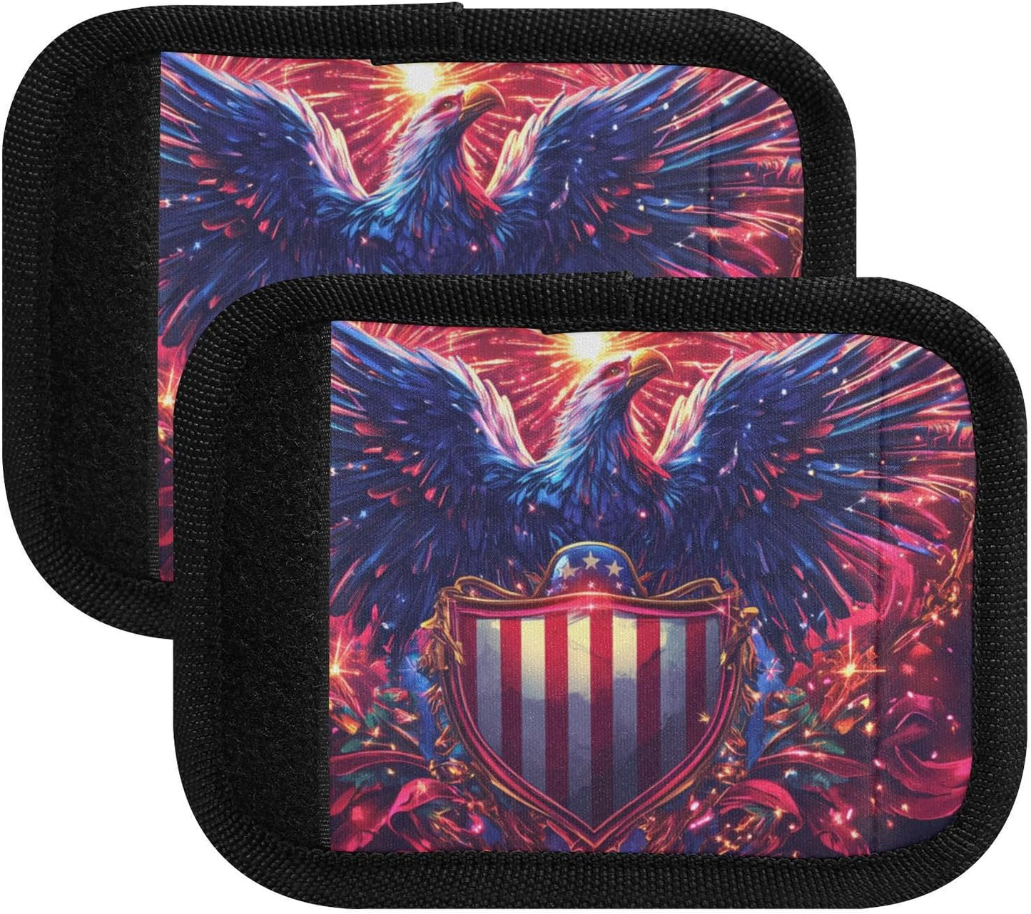 July 4th Bald Eagle Badge Black 2 Pack Luggage Handle Wraps Covers for Suitcase Identifiers Bag Tags Travel Accessories