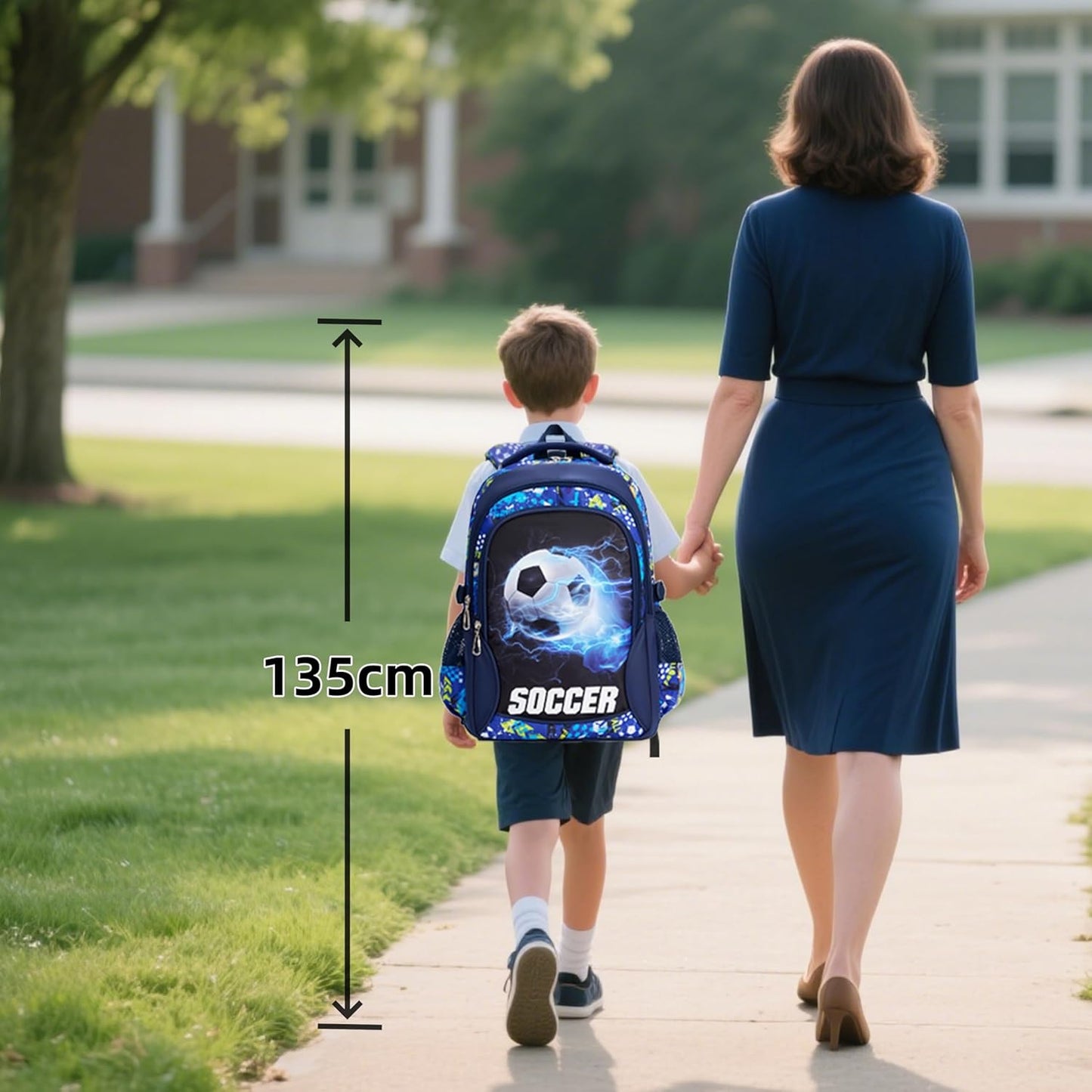 Kids Backpack for Boys Soccer School Backpacks Boy Spacious Laptop Bookbag Elementary Schoolbag Waterproof Durable (Blue)