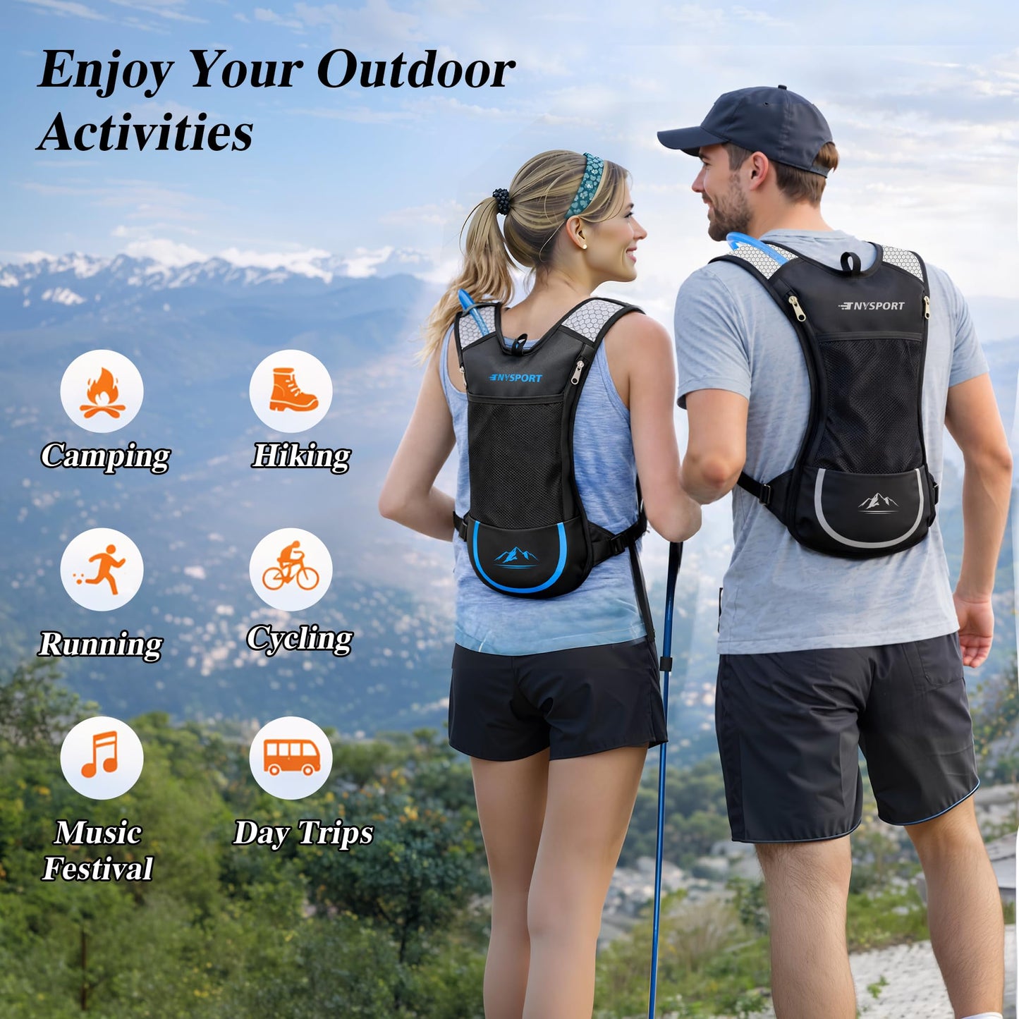 Lightweight 2 Pack Hydration Backpack with 2L Water Bladder for Hiking
