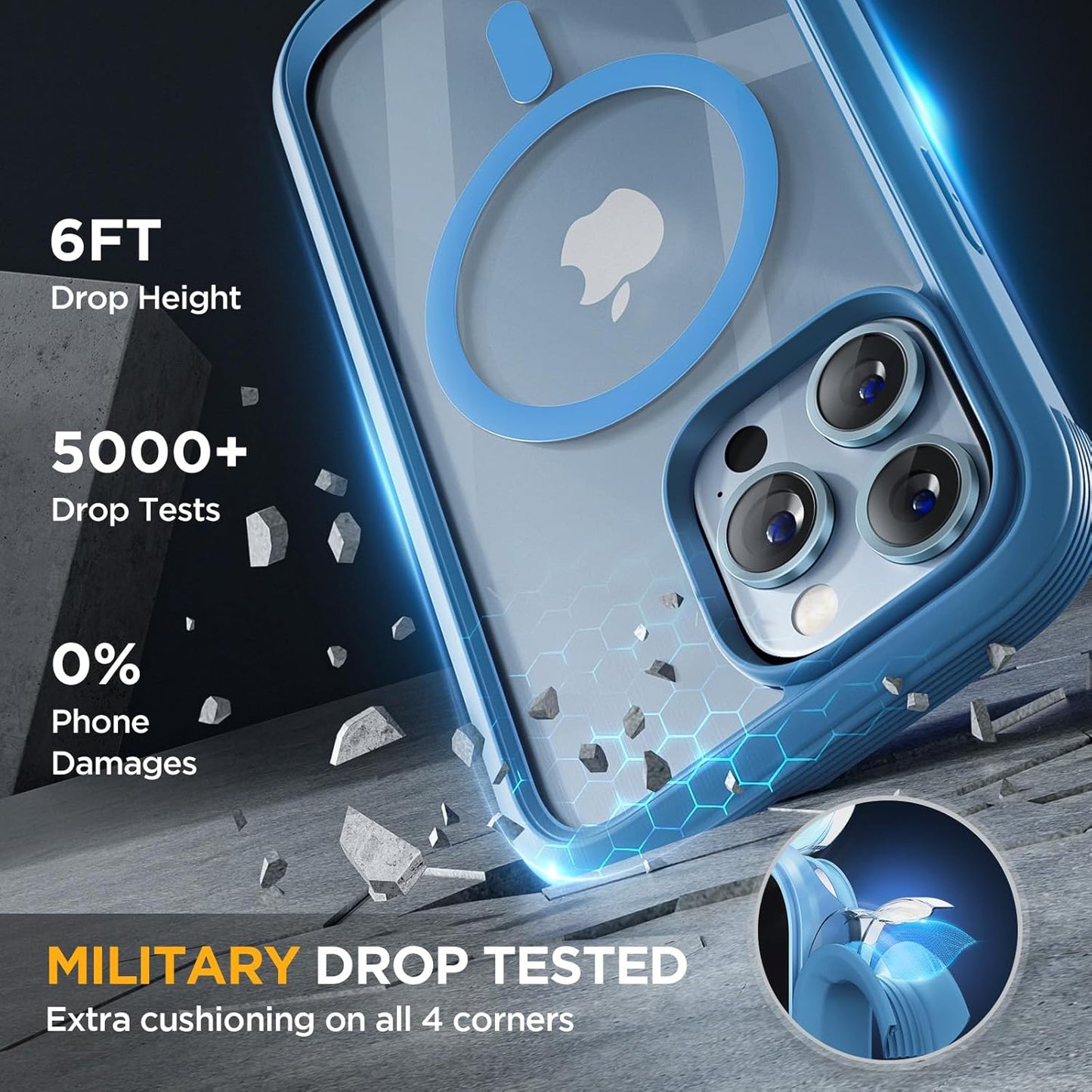 Miracase Magnetic for iPhone 13 Pro Max Case 6.7 inch, (Compatible with MagSafe) Upgrade Full-Body Clear Phone Bumper Case with Built-in 9H Tempered Glass Screen Protector, Magnetic Capri Blue