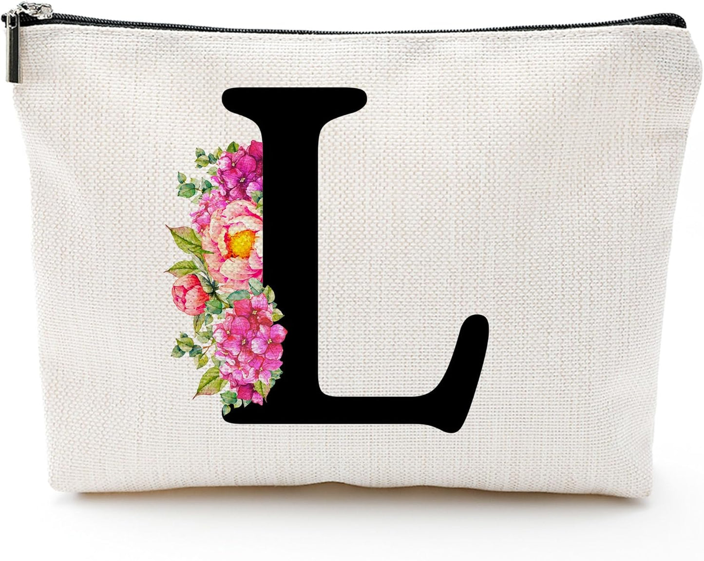 Personalized Letter L Makeup Bag for Women, Birthday Gifts for Mom, Small Zipper Pouch for Purse, Christmas Bridesmaid Friendship Gifts for Sister Daughter, Girls Weekend Gifts for Women-A12