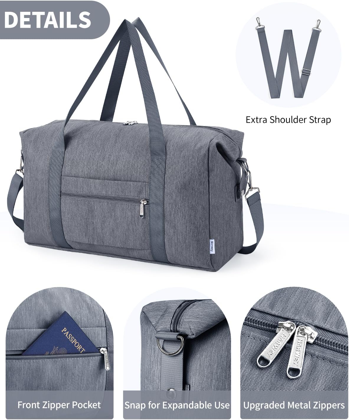 Narwey For Spirit Airlines Personal Item Bag 18x14x8 Foldable Duffle Bag for Travel Packable Duffel Bag for Traveling Carry on Bag for Airplanes Underseat Overnight for Women and Men (Grey)
