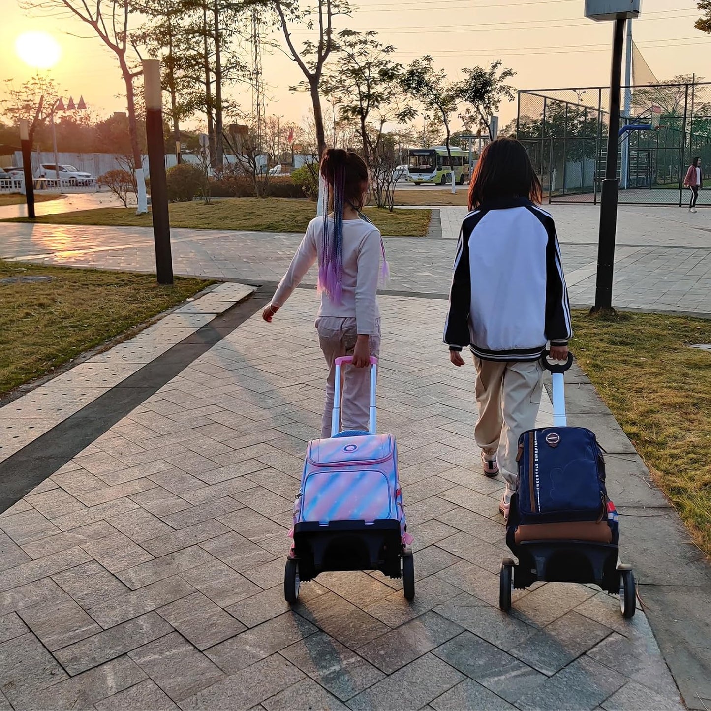 Rolling Backpack Trolley Cart with Stair-Climbing Quiet Wheels,Foldable Aluminum Frame,Adjustable Handle,Large 77 lbs Capacity–Fits Travel Bags,Book Bags,Shopping–Pink,No Edge Guard