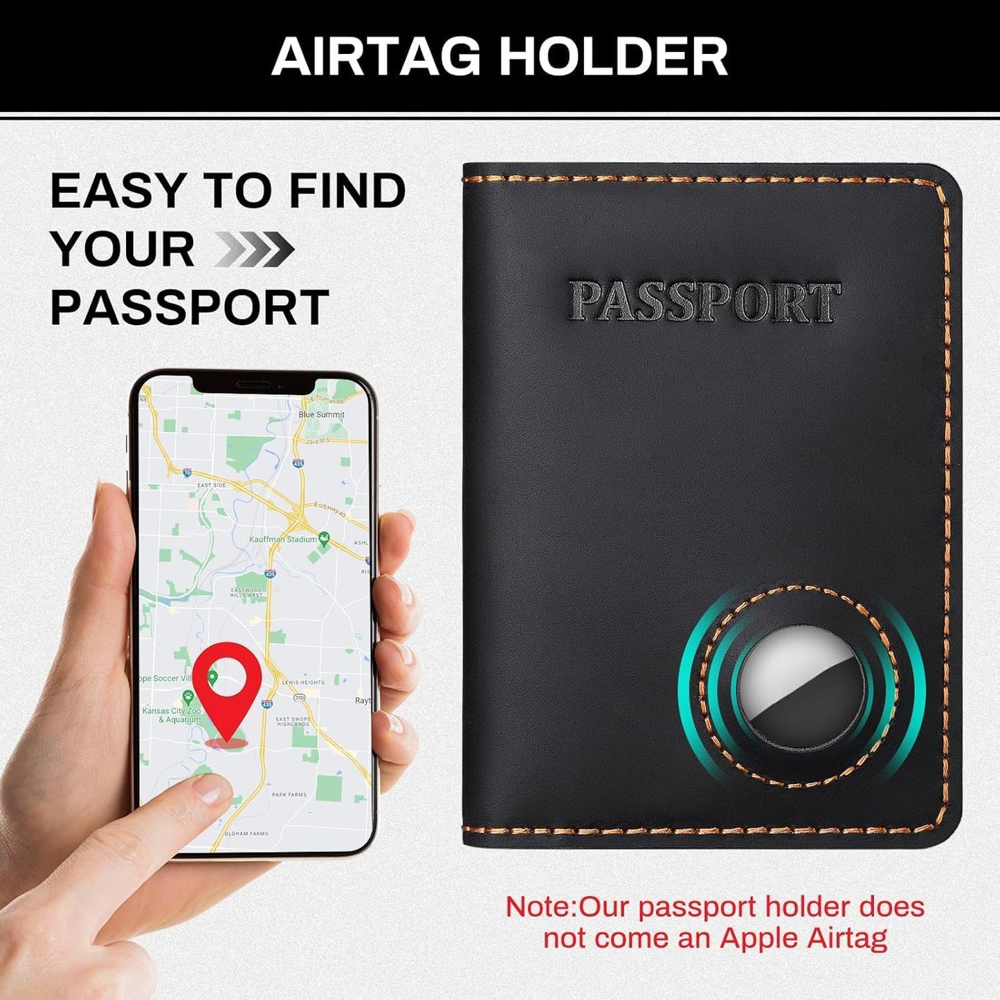 Real Leather Wallet Passport Vaccine Holder Combo Travel Organizer (Black)