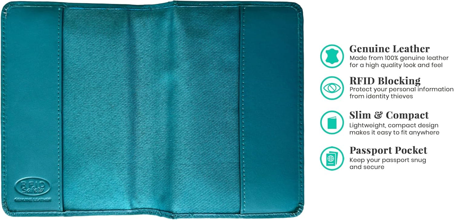 Personalized Monogrammed Teal Leather RFID Passport Cover Holder and 2 Luggage Tags