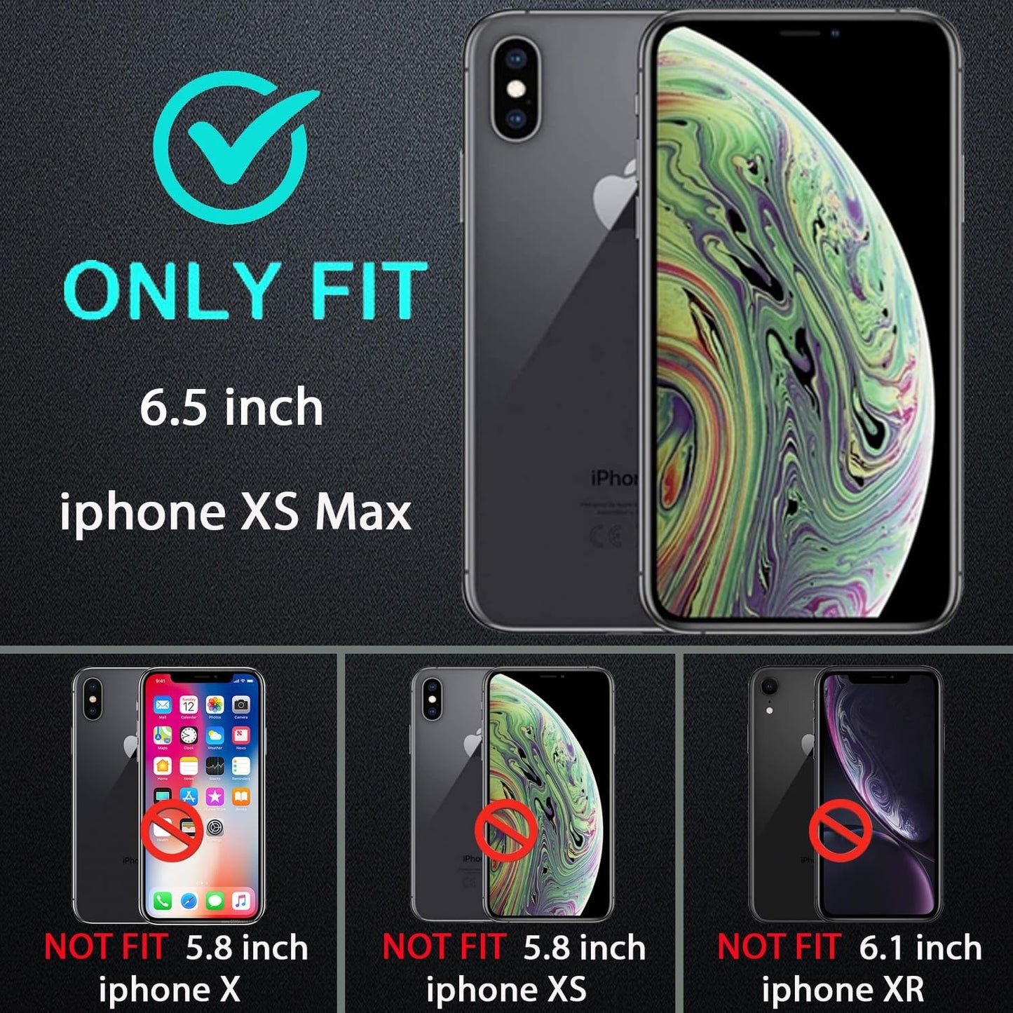 for iPhone Xs Max Case, Military Grade 3 in 1 Heavy Duty Shockproof/Drop Proof/Dust Proof Case with 2Pcs Tempered Glass Screen Protector (Navy Blue)