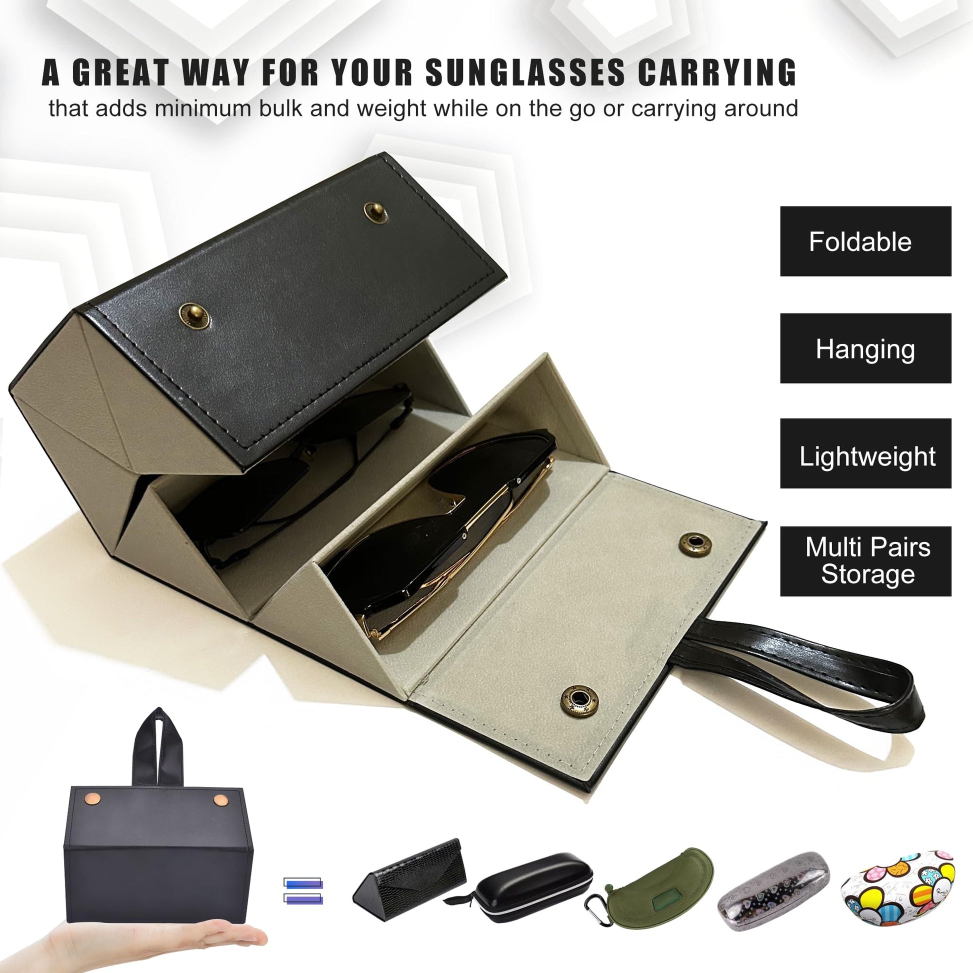 Longjet Sunglasses Organizer 5 Slots Travel Glasses Case Multiple Pairs Eyeglasses Storage Box