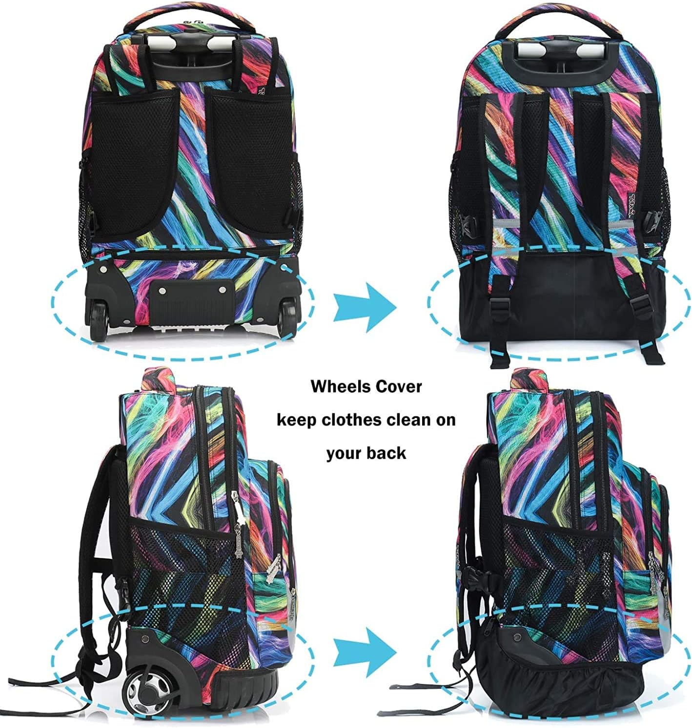 Tilami Rolling Backpack & Lunch bag for Kids 19 Inch Wheeled Bookbag for Boys & Girls for School & Travel,Multi colors