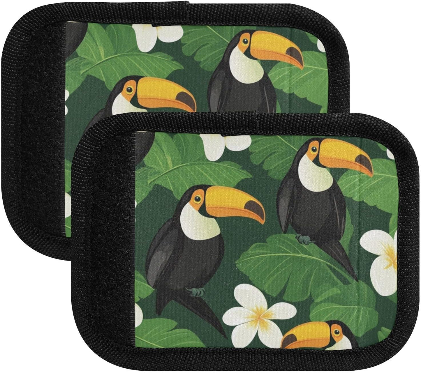 Plumeria Toucans Flower Green 2 Pack Luggage Handle Wraps Covers for Suitcase Identifiers Bag Tags Travel Accessories