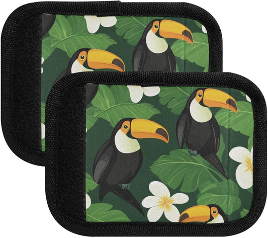 Plumeria Toucans Flower Green 4 Pack Luggage Handle Wraps Covers for Suitcase Identifiers Bag Tags Travel Accessories