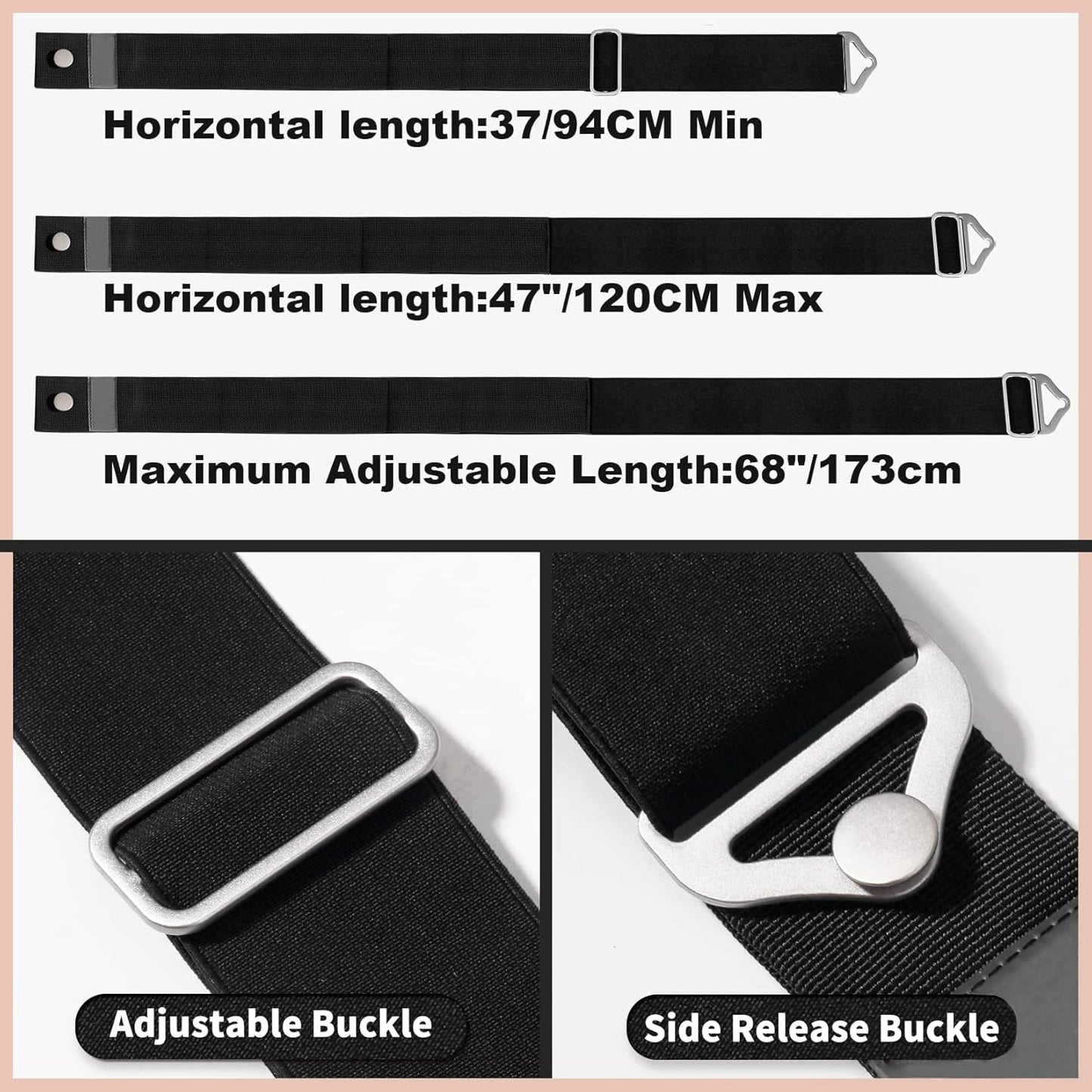 TOOVREN 2-in-1 Luggage Straps Add a Bag Bungees Travel Belt for Luggage Strap Over Handle Travel Belt for Luggage Adjustable with Alloy Buckle Elastic Belt Suitcases Strap Travel Accessories Black