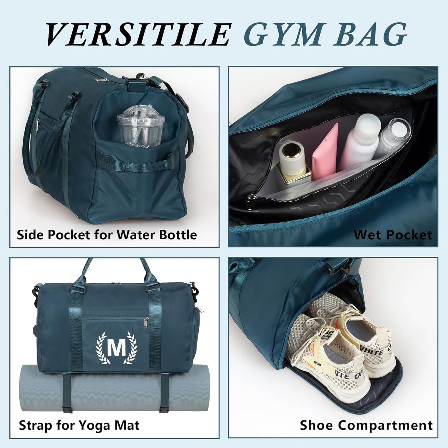 Gym Bag for Women, Personalized Duffle Bag with Shoe Compartment, Sports Bag for Yoga & Dance with