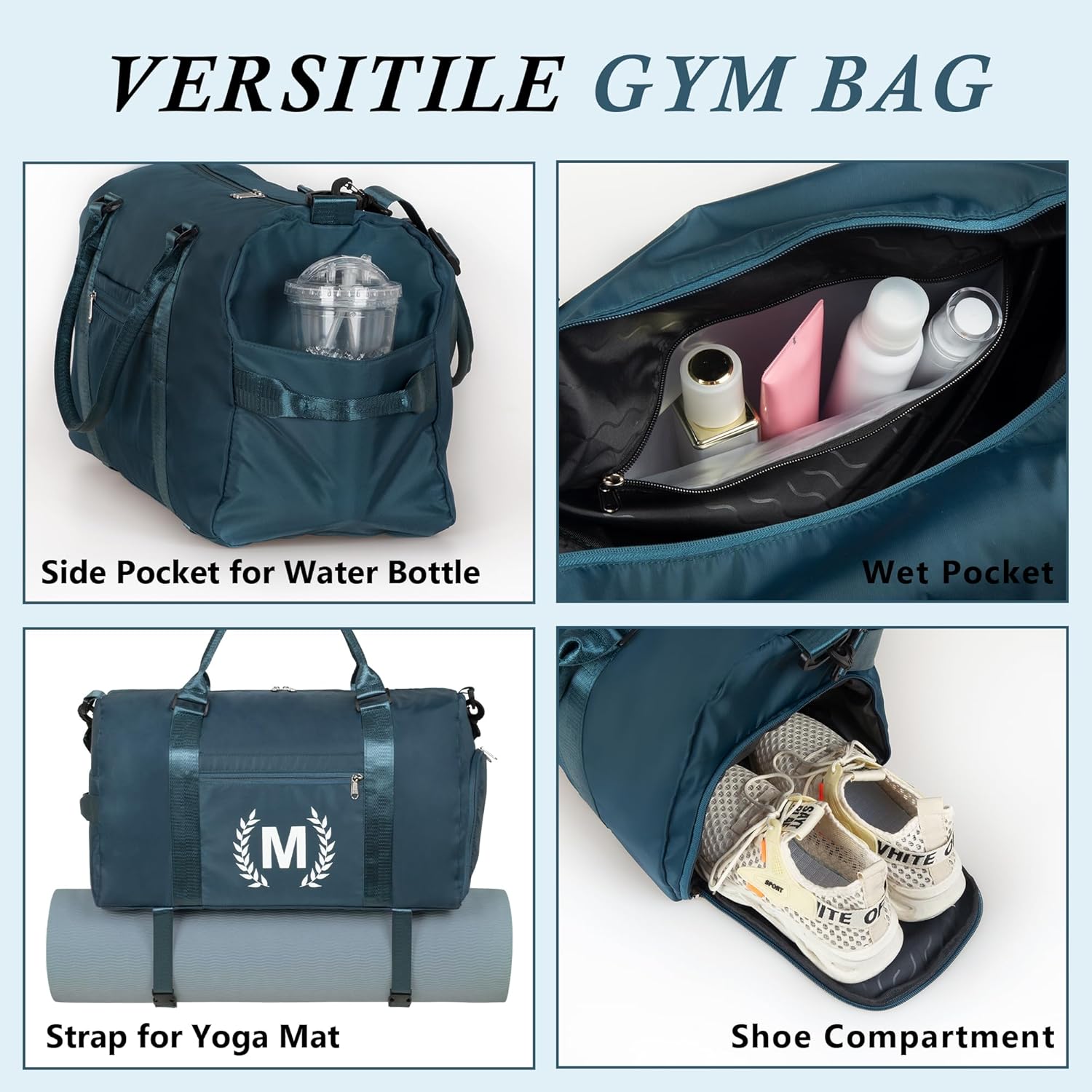 Gym Bag for Women, Personalized Duffle Bag with Shoe Compartment, Sports Bag for Yoga & Dance with