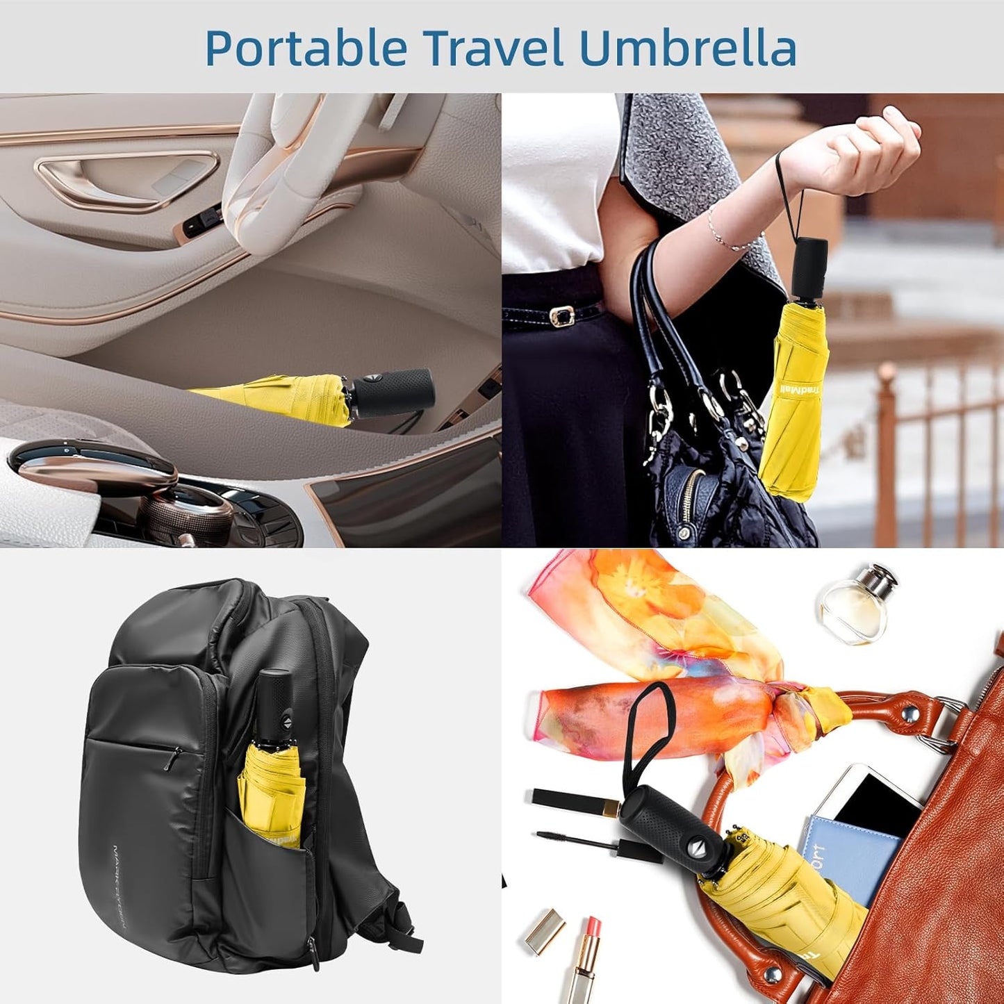 TradMall Travel Umbrella, 42/45 Inches Double Vented Canopy Windproof Automatic Strong Compact Folding Umbrellas for Rain Women and Men