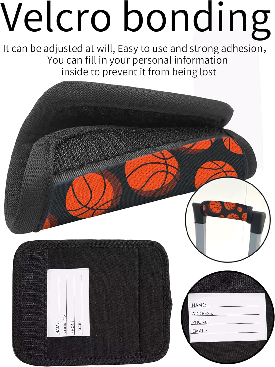 2 Pack Luggage Handle Wrap Travel Tags - Set of Luggage Tags for Suitcases, Identifiers, Marker, and Handle Covers - Cruise Accessories and Travel Gifts（Basketball