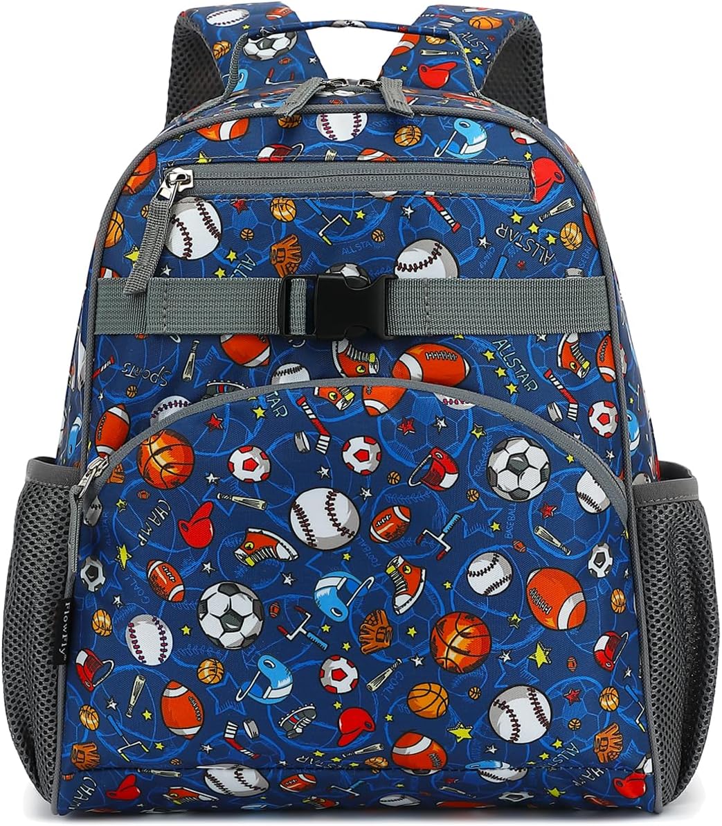 FlowFly Kids Backpack for Toddler Boys Girls, Simple Lightweight Bookbag for Daycare Kindergarten Elementary School Travel, Small Modern Bag (Medium 15''), Football