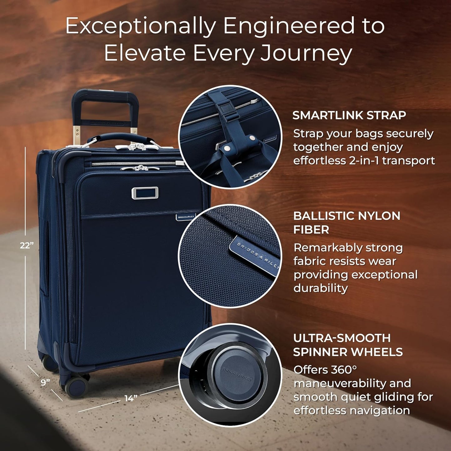 Briggs & Riley Essential 22" Carry On Expandable Spinner - Luggage for Travel, Suitcases with