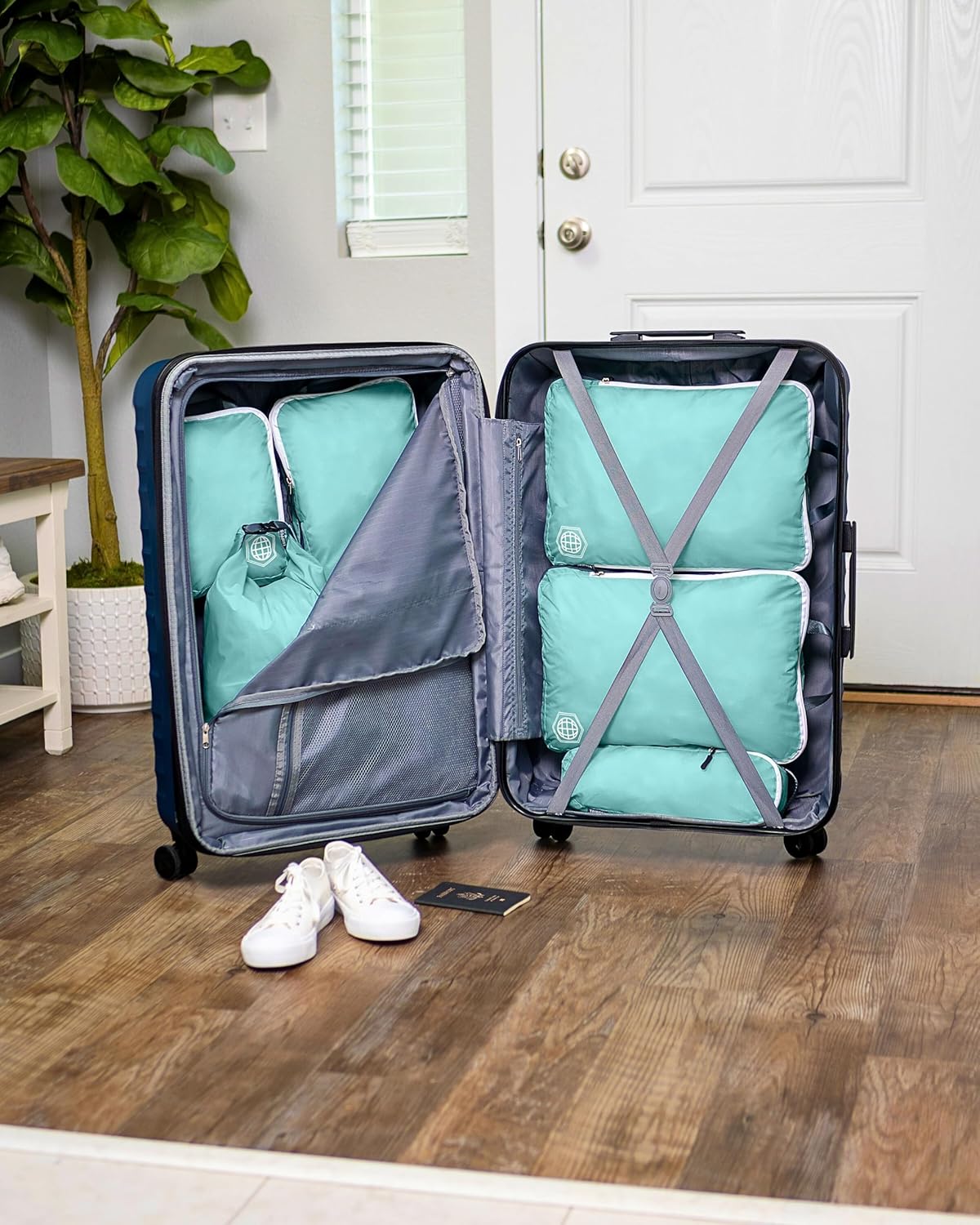 Large Compression Packing Cubes for Travel-Packing Cube Luggage Organizers 7 Piece Set for Checked Luggage-Ultralight, Expandable/Compression Bags by TRIPPED Travel Gear (DustyTeal/White)