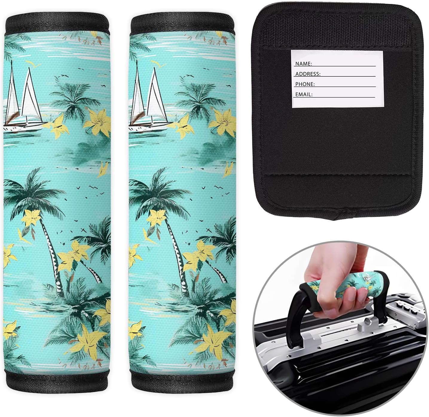 2 Pack Luggage Handle Wrap Travel Tags - Set of Luggage Tags for Suitcases, Identifiers, Marker, and Handle Covers - Cruise Accessories and Travel Gifts（Island