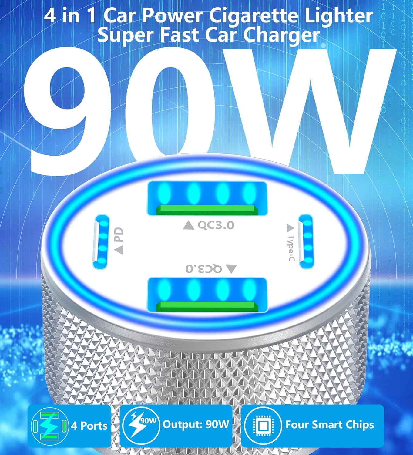 USB C Car Charger, KYOHAYA 2Pack 90W 4-Port Dual USB-C & USB-A Car Power Cigarette Lighter PD/QC3.0 Type C Car Carplay Charger Fast Charging for iPhone 17 17 Pro 16 15 14 13 12 11/Galaxy S25 S24/Pixel