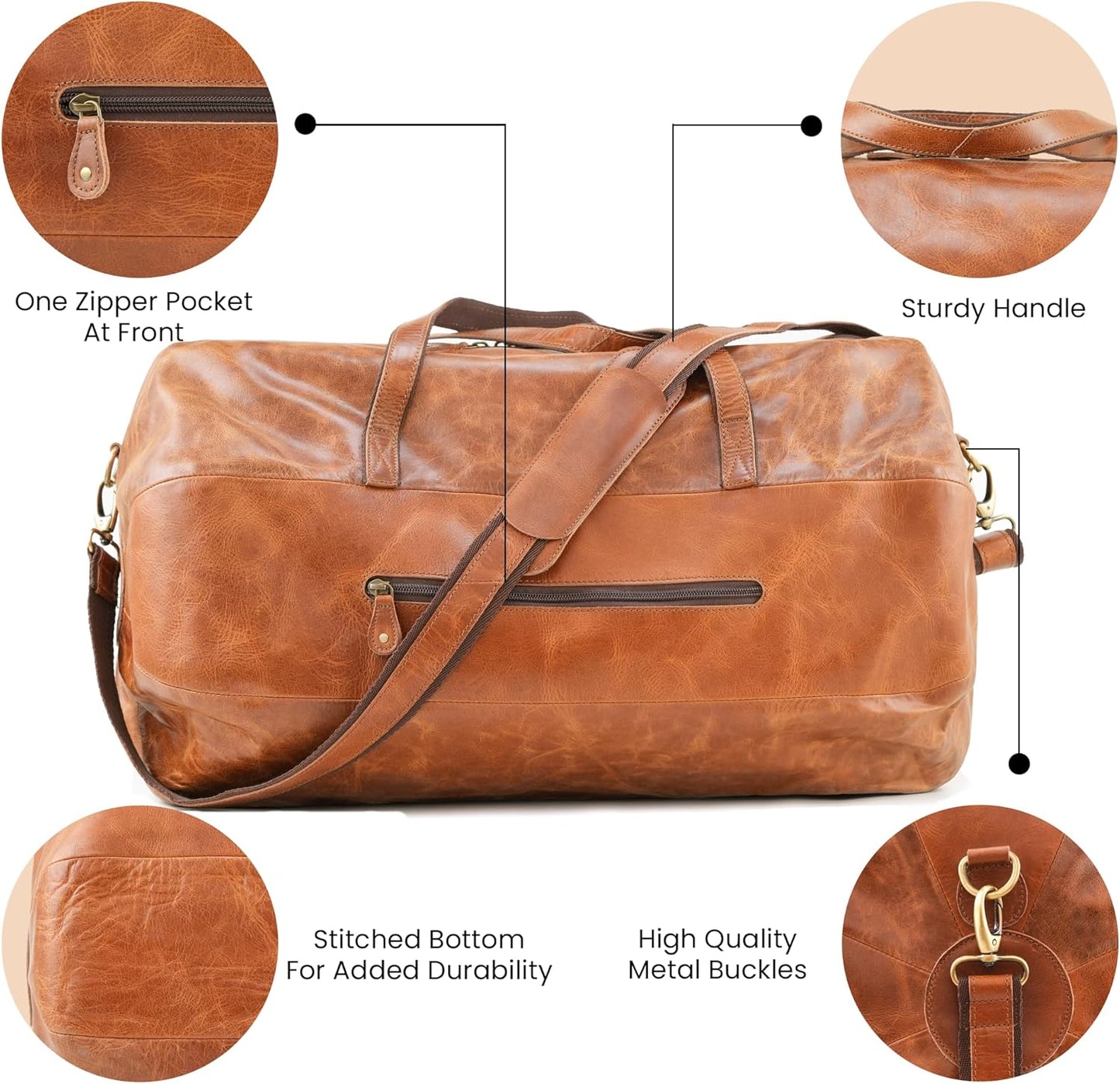 Handmade World Leather Duffle Gym Sports Bag For Men Women 'The GoalGear' Carry all Luggage Hold all Travel Overnighter Weekender Bag (With Strap)