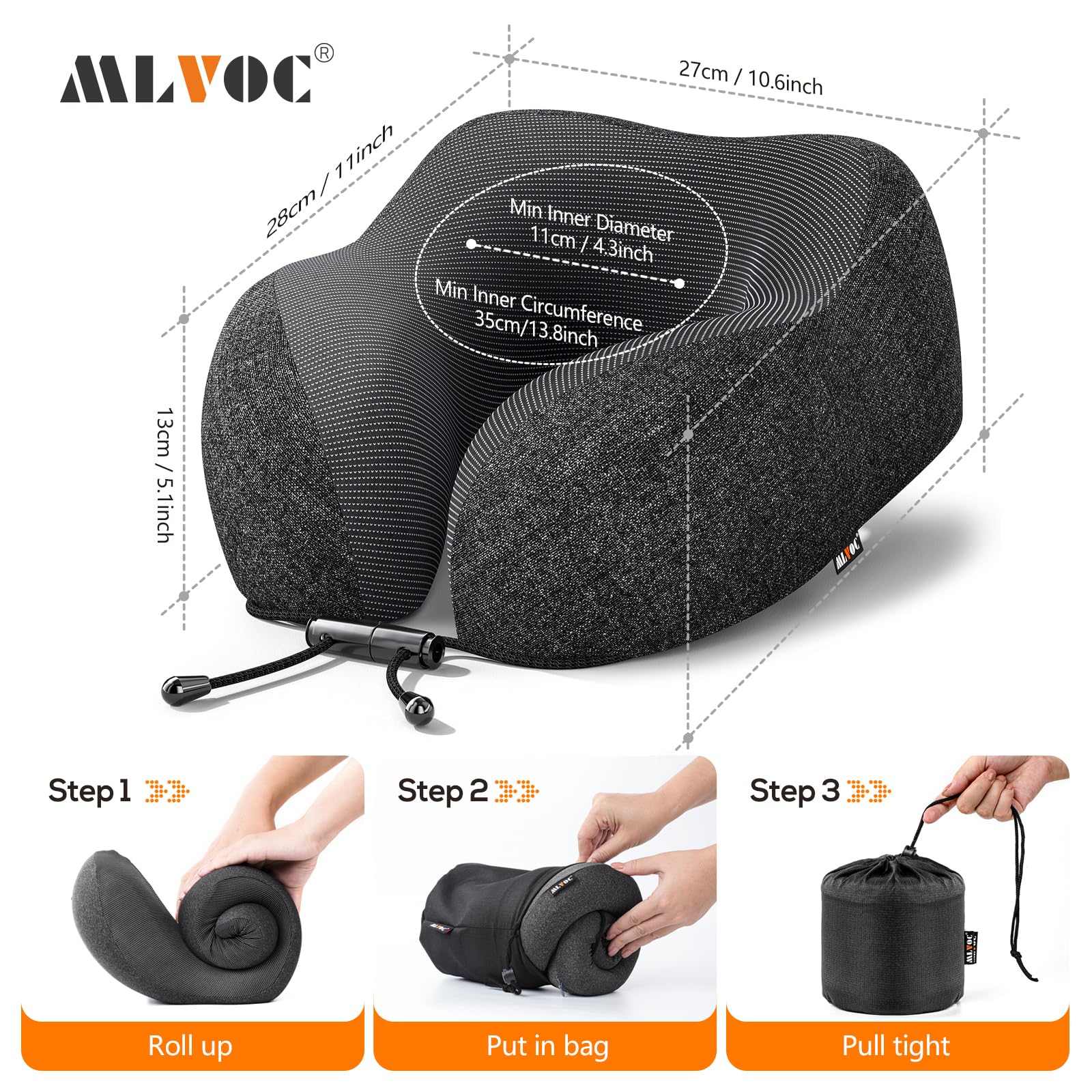 MLVOC Airplane Travel Neck Pillow for Sleeping, 3D-Eye Mask & Earplugs Kit