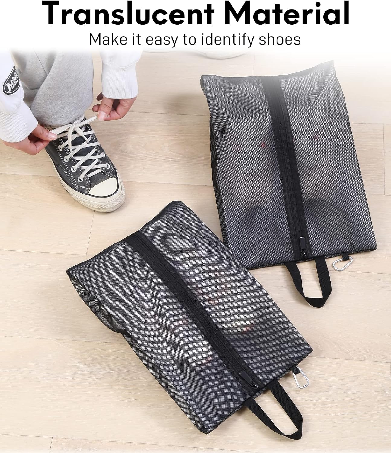 2 Pack Shoe Bags for Travel, Sneaker Bags, Waterproof Travel Shoe Bags with Zipper for Packing, Golf Shoe Dust Bags for Man and Women, XX-Large, Black