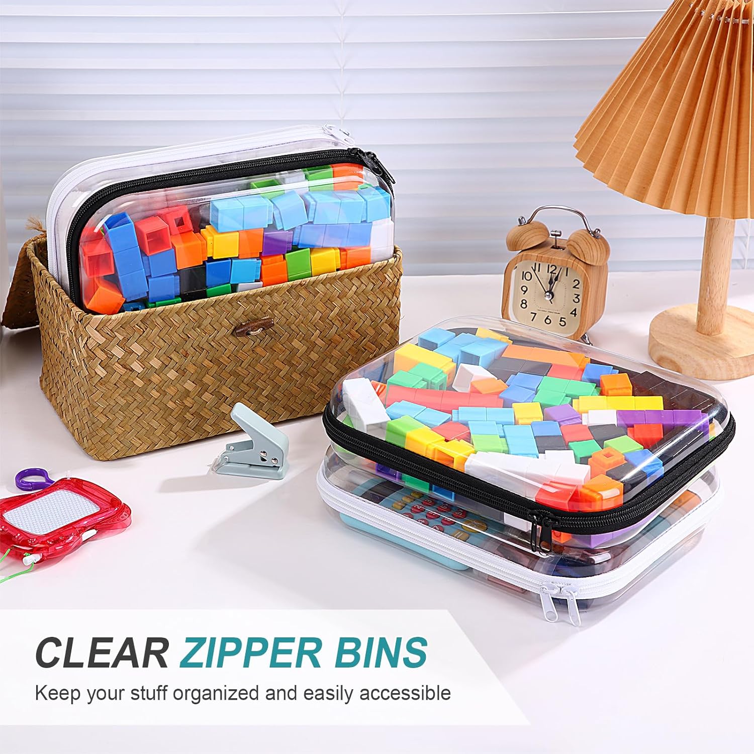 Hoolerry 4 Pcs Hard Clear Zipper Case Makeup Bags Plastic Pencil Pouch Transparent Storage Box