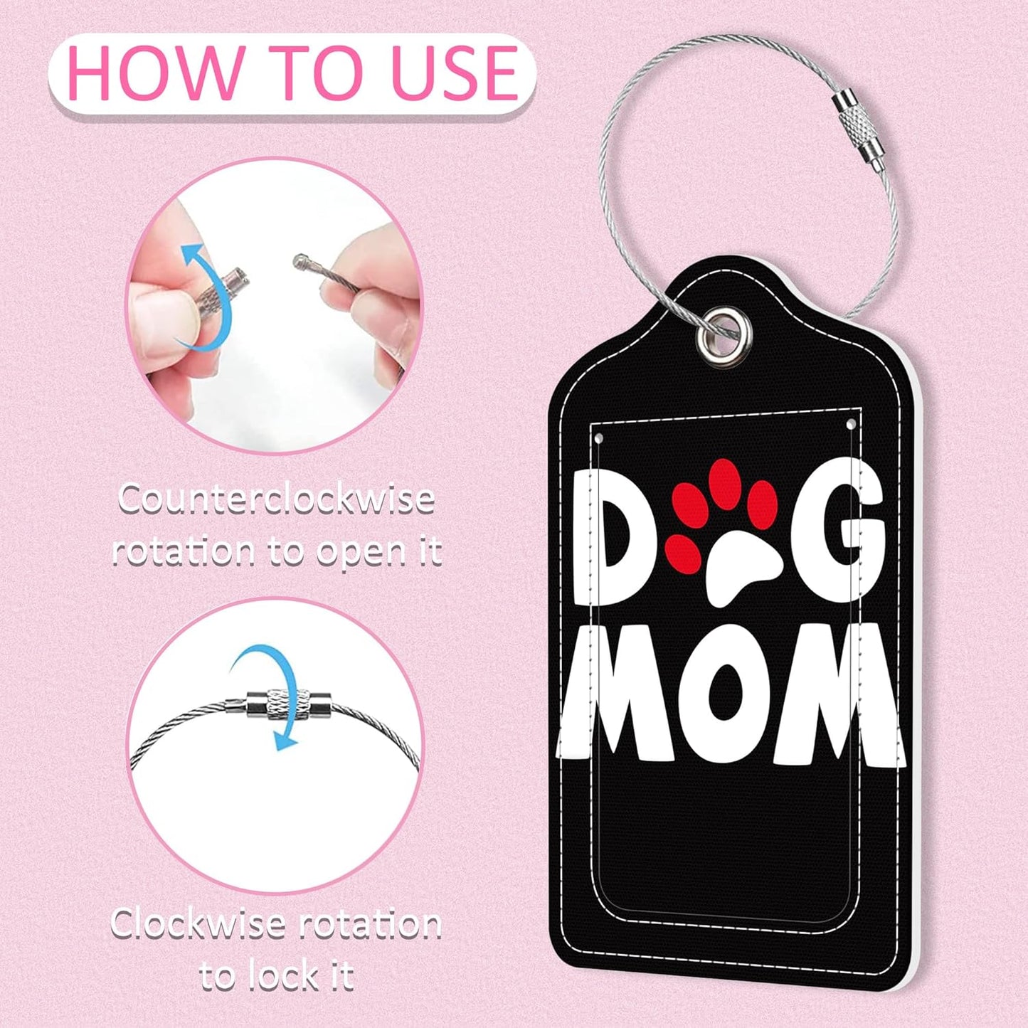 2 Pack Luggage Tag for Suitcase,Dog Mom PU Leather Suitcase Tags Identifiers with Privacy Name Address Labels and Steel Loop for Women Men Travel