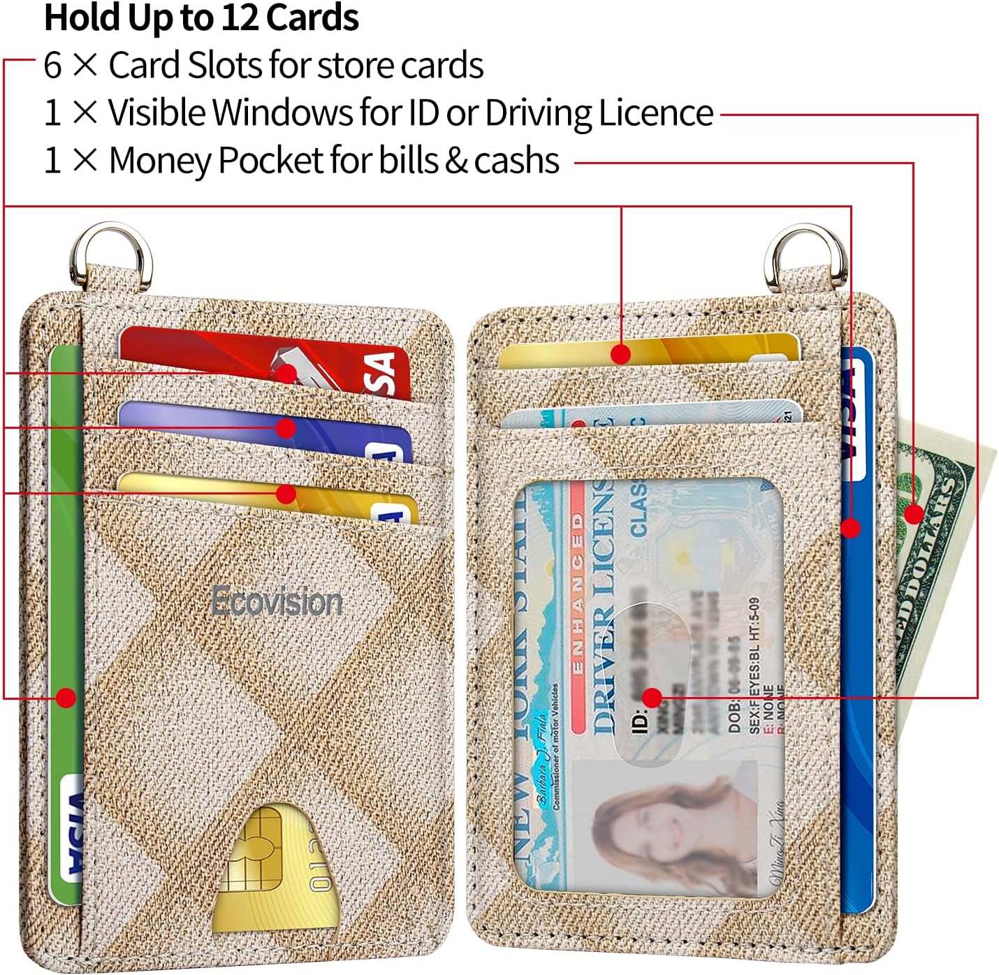 EcoVision Slim Minimalist Front Pocket Wallet, RFID Blocking Credit Card Holder Wallet with Detachable D-Shackle for Men Women