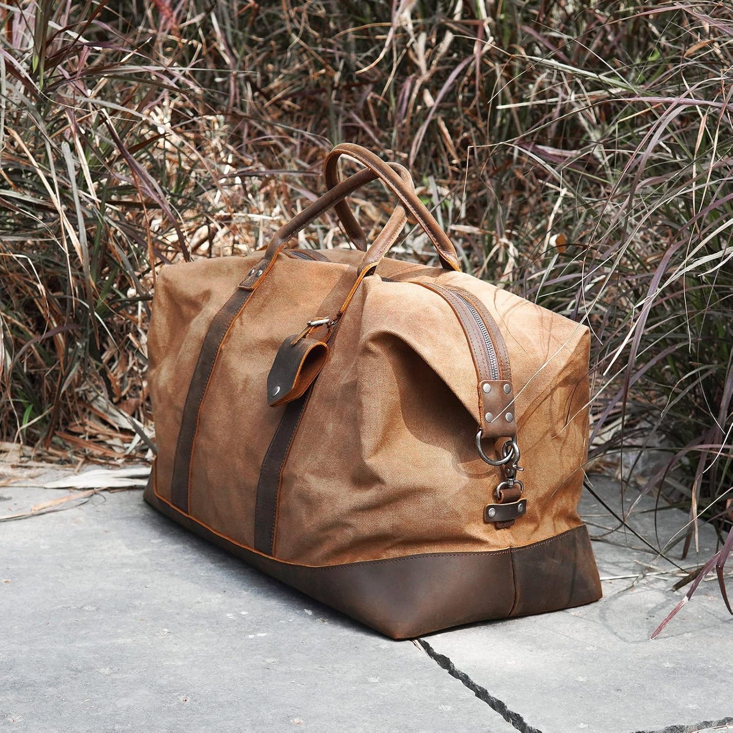 Polare 23” Waterproof Travel Duffel Bag Waxed Canvas Cowhide Leather Trim Luggage for Gym 55L