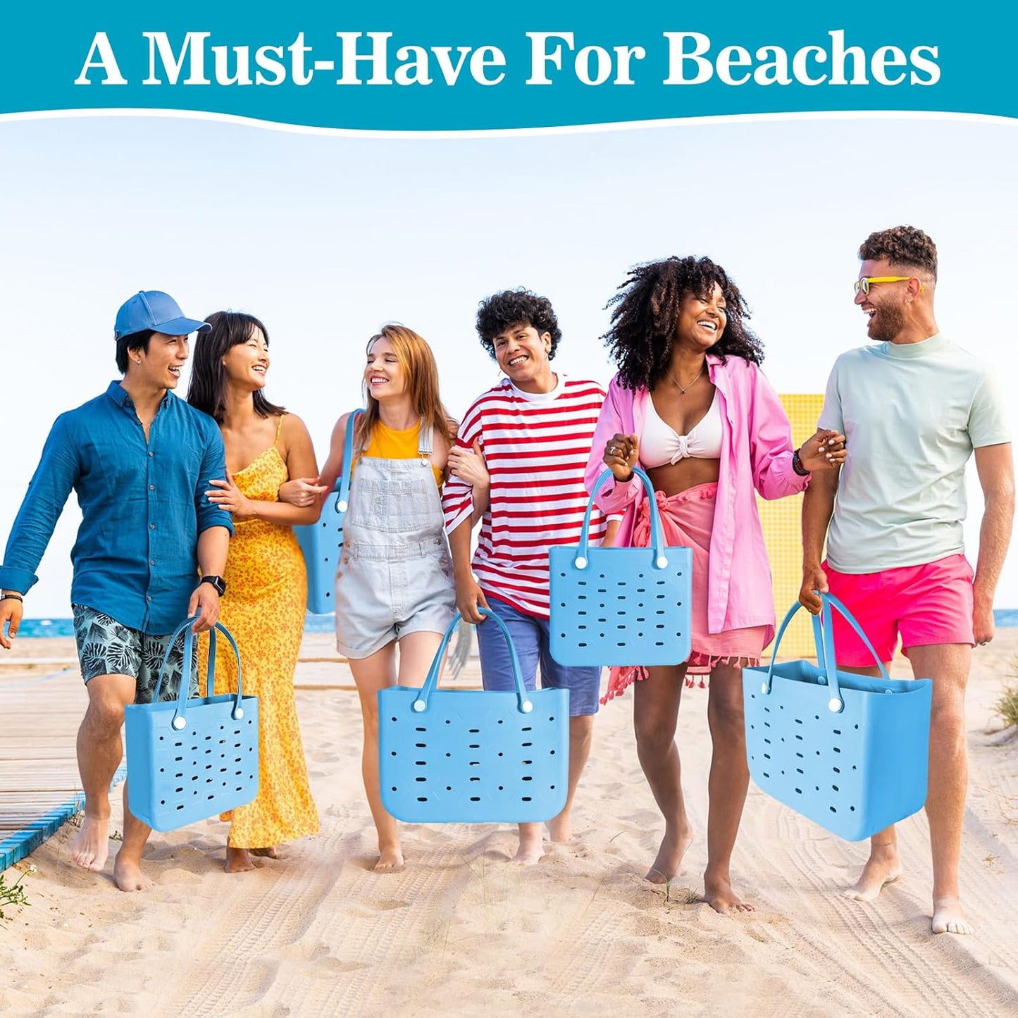 Medium Rubber Beach Bag for Men & Women, Large Capacity Rubber Travel Tote Bag for the Beach Boat Pool