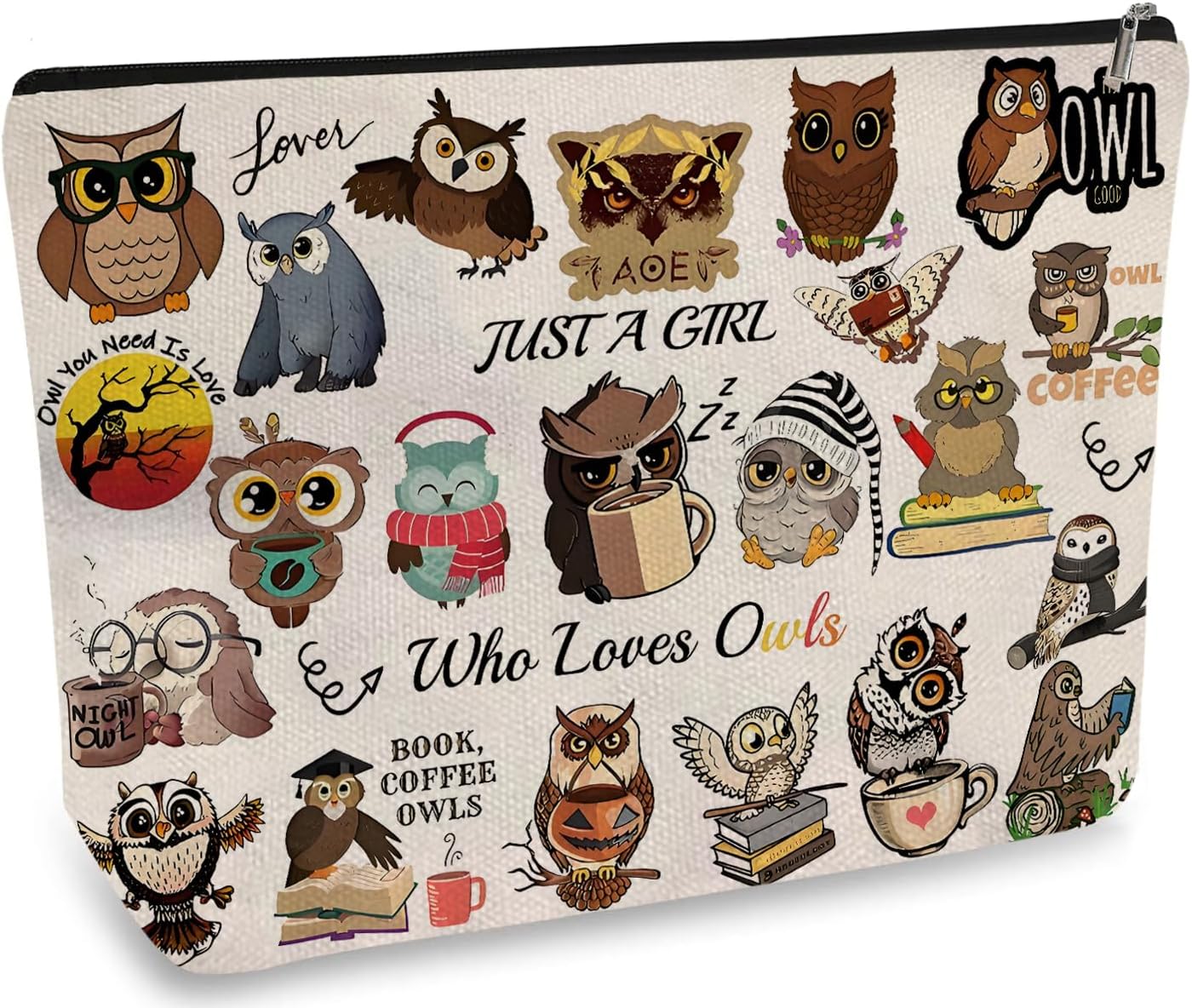 DOOX Owl Makeup Bags with Lining, Funny Cosmetic Bags Pencil Pouch - Double-Sided Print - Cute Owl Birthday & Christmas Gifts for Daughter, Sister, Women