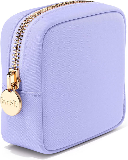 Embla Makeup Bag Travel Cosmetics Pouch and Toiletry Bag, Nylon Zipper Pouch Purse, Cute Make Up Organizer Storage Tote for Women Girls, Waterproof Travel Skincare Case, Small Makeup Bags, Lilac