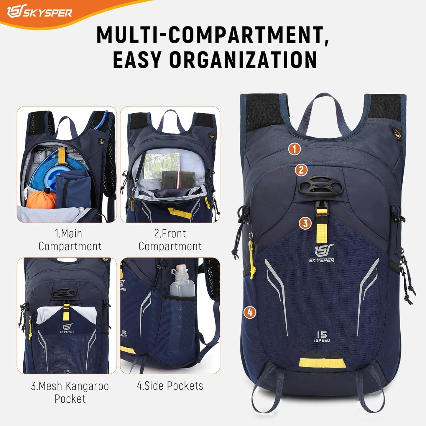 SKYSPER Small Hiking Backpack 15L Lightweight Day Pack Travel Hiking Daypack for Women Men(Navyblue)