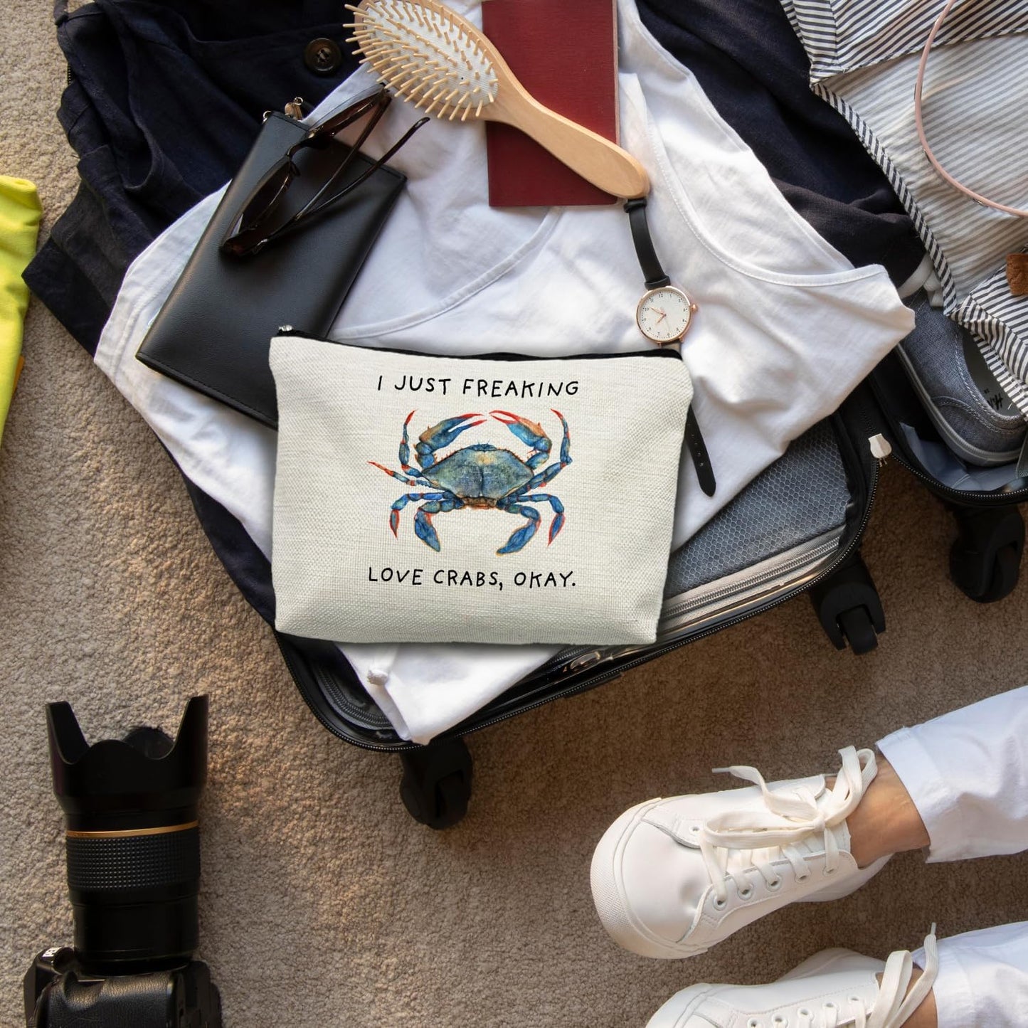 Beach Crab Makeup Bag, Crab Lovers Gift for Women, Coastal Beach Lover Cosmetic Makeup Bag, Ocean Crabs Pouch Purse