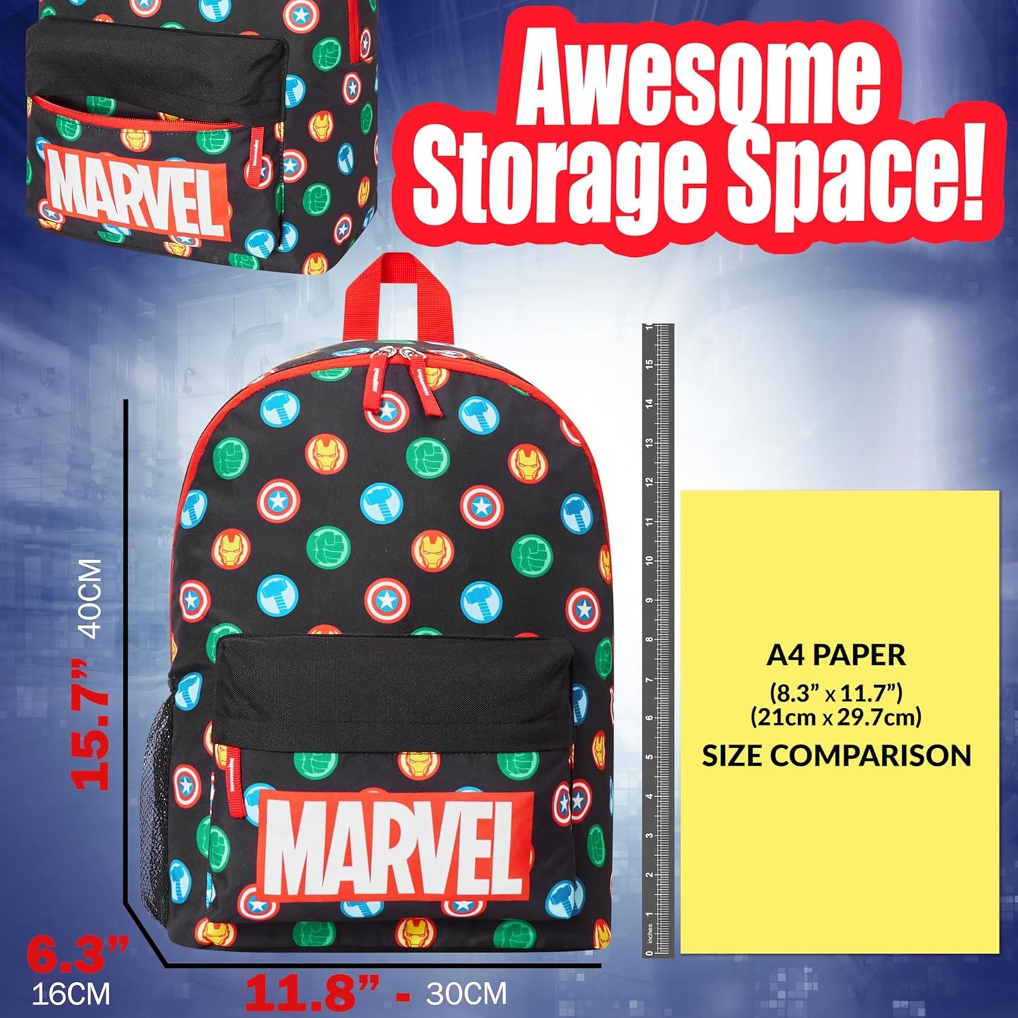 Marvel Avengers Backpack for Kids Teens Bookbag with Double Straps Daypack Backpacks for School Travel Sports Gifts for Boys (Black Aop)
